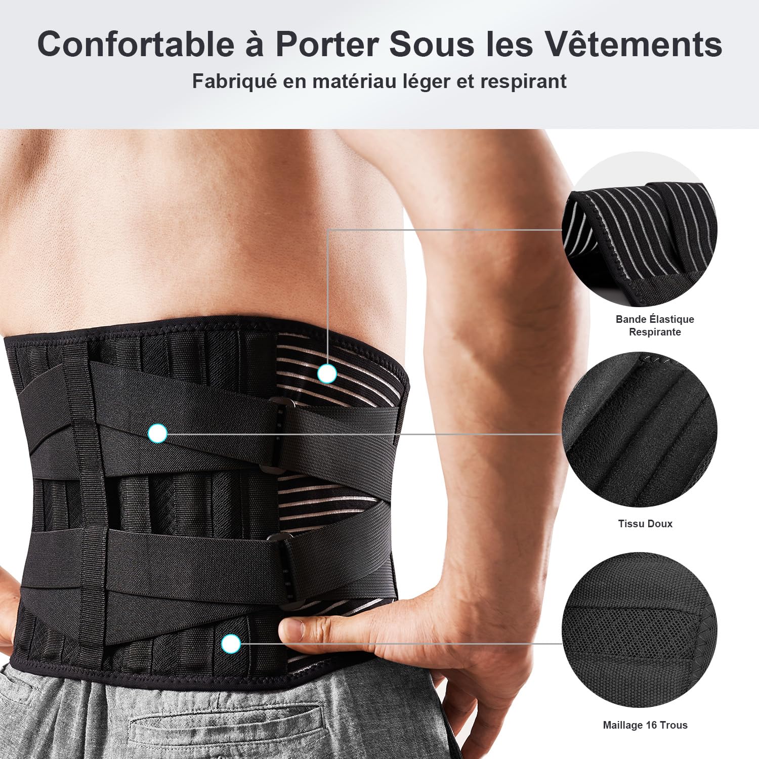 FREETOO Ceinture de Soutien Lombaire Maintenir Bien Les Lombaires et Le Dos Soulage la Douleur 4 Ressorts Soutien Sangle Double Réglable pour Homme et Femme,XL,Noir