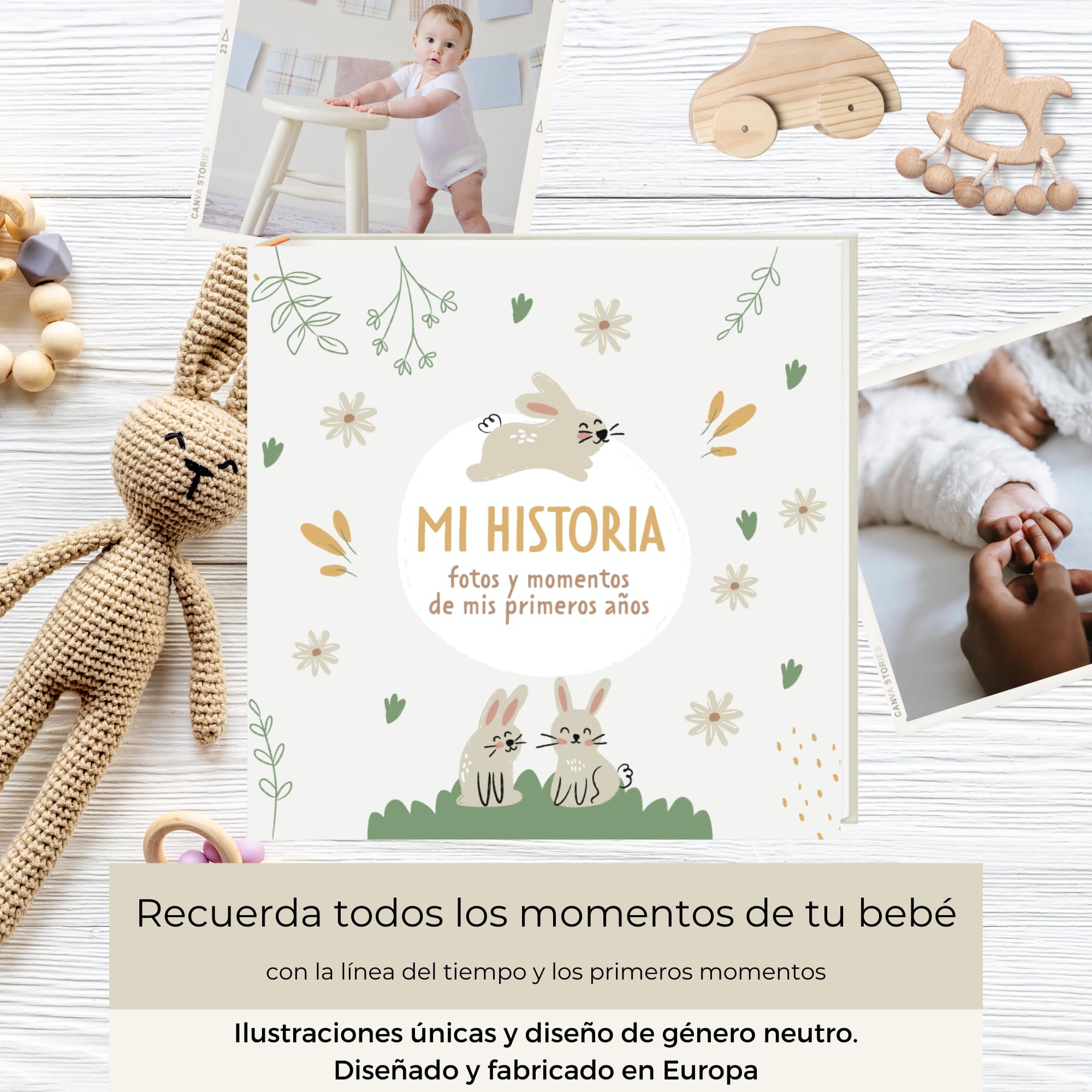 HUBORNS – Libro de recuerdos del bebé desde el nacimiento hasta los 5 años, álbum de fotos y diario para anotar momentos especiales, regalo ideal para padres primerizos y baby shower — view 3