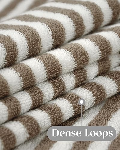 Miniatura 4 de Cleanbear Toallas de mano, toalla de mano de algodón a rayas para baño, rayas marrones claras y blancas para decoración de baño, 13 x 28 pulgadas