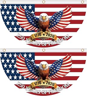 2PCS 250th Anniversary USA Bunting Flag 4x2 FT 1776-2026th Birthday American Fan Flags 250 Years of Freedom Flag Patriotic Eagle Banner 4th of July Decorations Independence Day Patriotic Memorial Day
