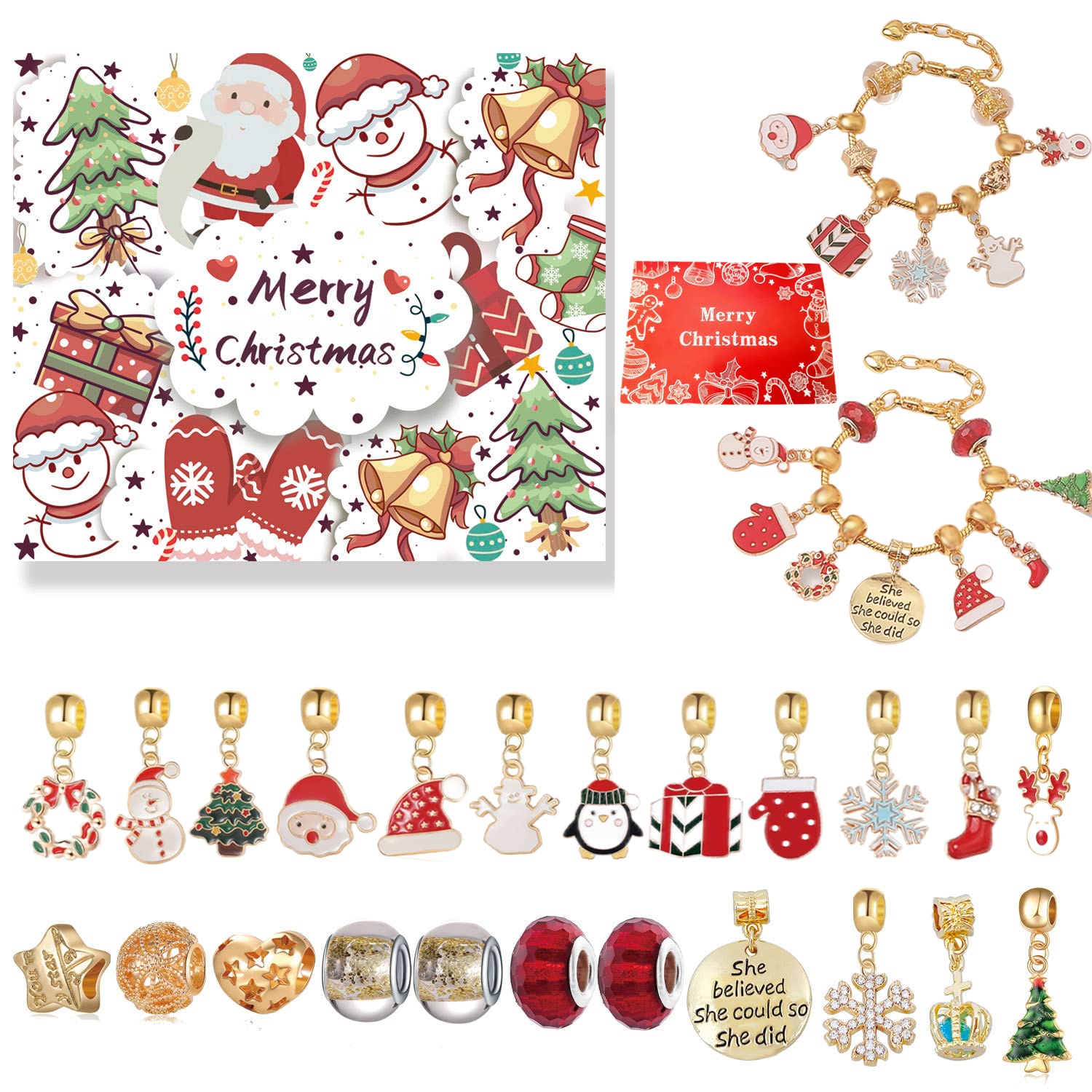 Askljeby Advent Calendar 2022 Countdown Calendar 24 Days Christmas Gift Bracelets Set for Girls with 23 DIY Charm Beads, Metal, no gemstone-image-26