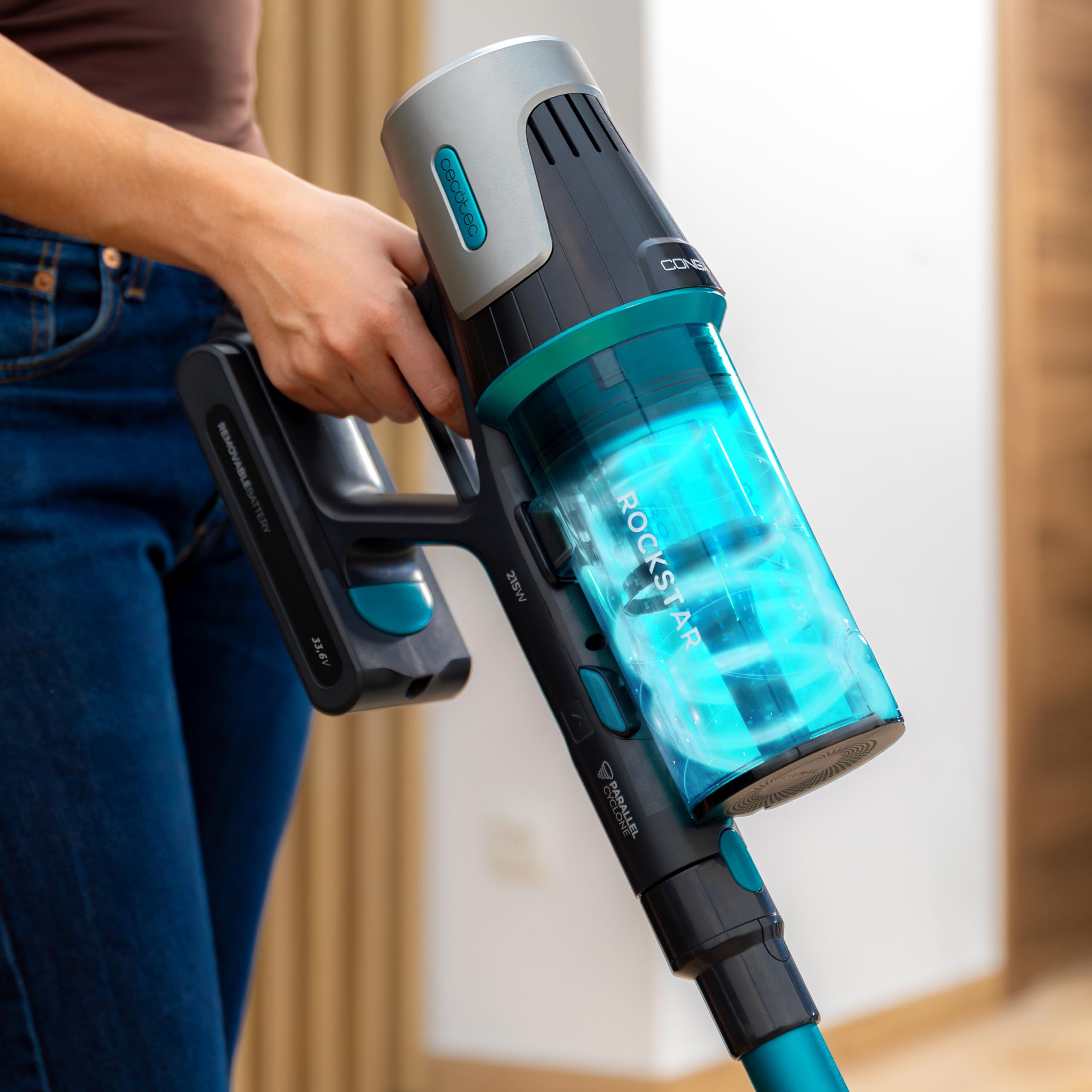 Cecotec Aspiradora Escoba Sin Cable Conga Rockstar 1500 Horizon X-Treme XL. 215W Potencia Total, Autonomía 60min, Cepillo Mixto, 2 Modos de Succión, Parallel Cyclone System, Depósito 600ml