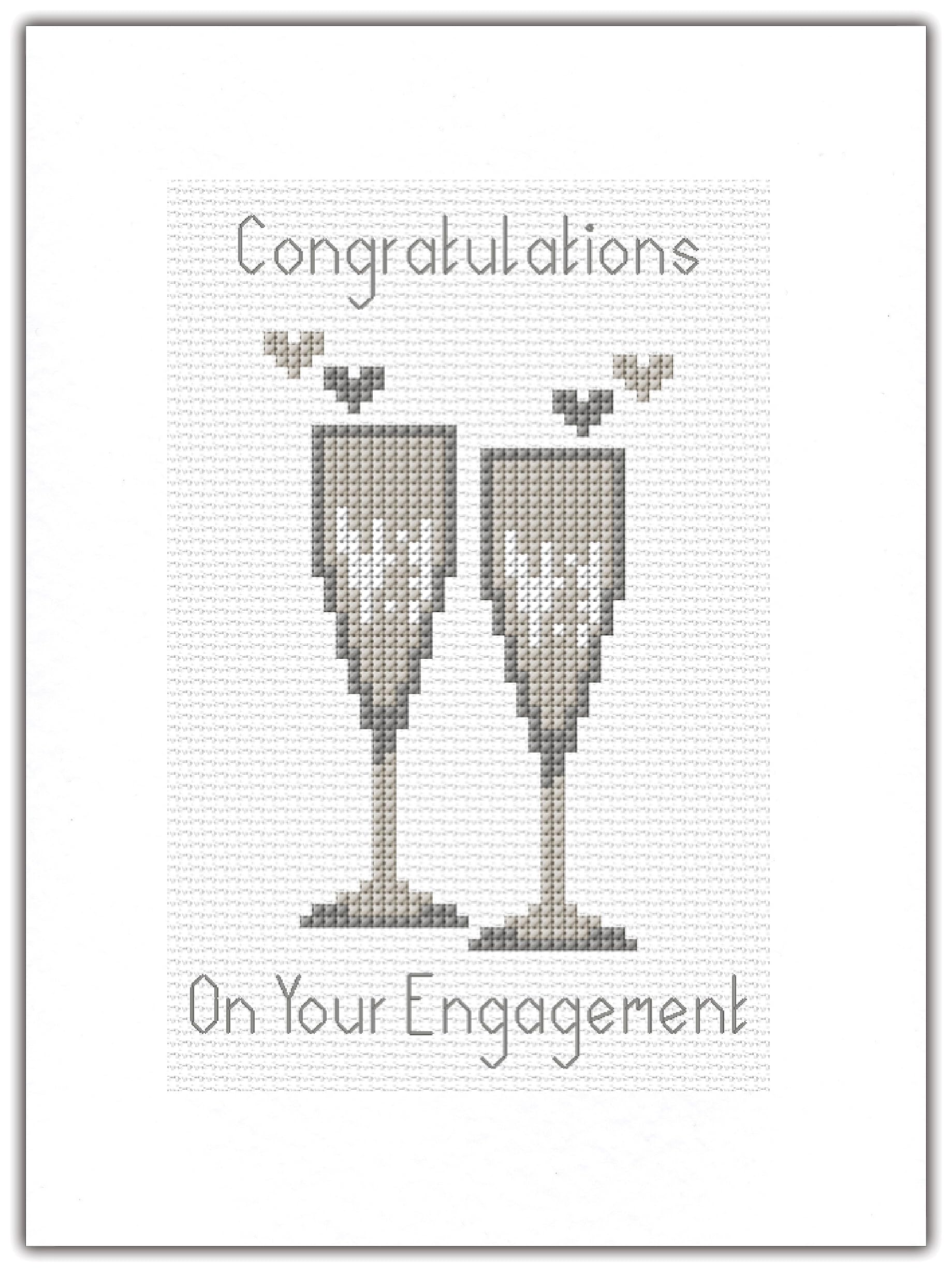 Skye Stitching & Photos Congratulations On Your Engagement, Pair Champagne Flutes/Glasses - 14ct Cross Stitch A5 Card Kit (Plain White Card, Grey/Sliver)