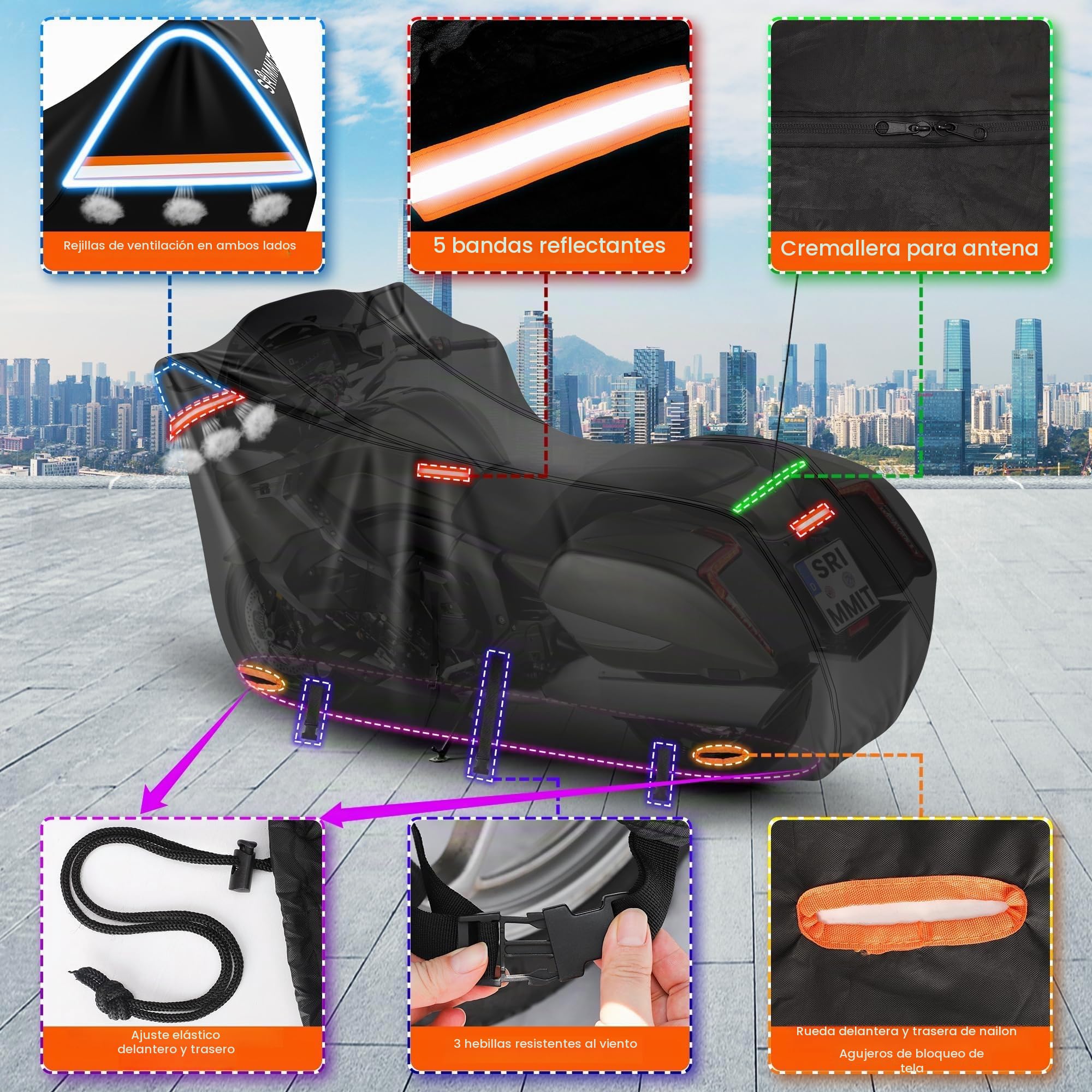 Funda impermeable para motocicleta para exteriores, 420D grande con caja lateral, se adapta a modelos Touring Road King Special, Street Glide, Road Glide, Heritage Classic (108 x 44 x 56 pulgadas,