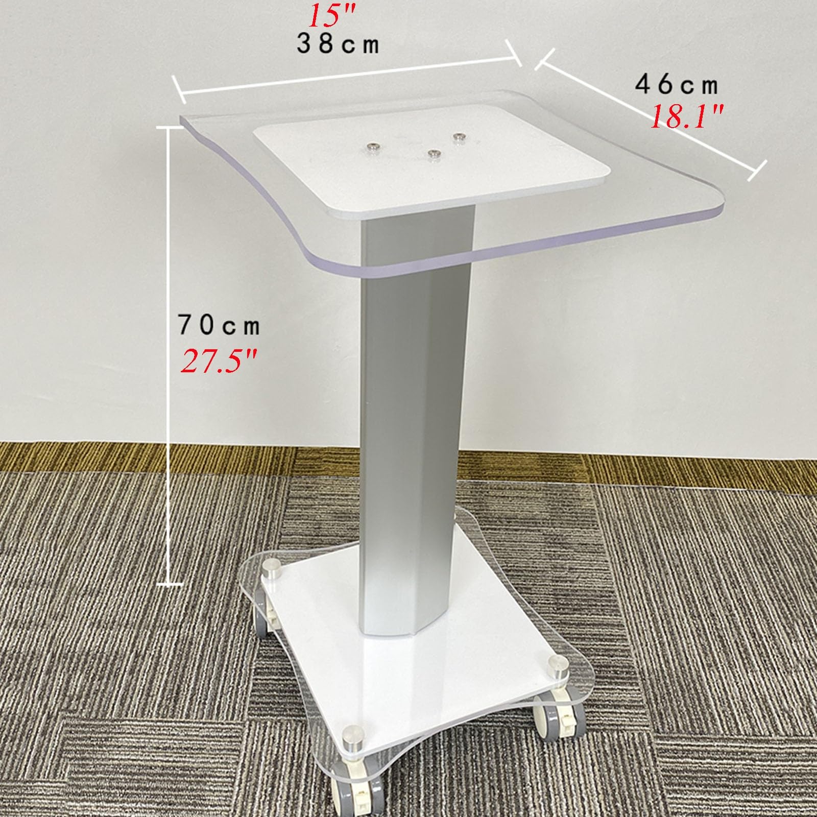 Carrello Estetista in Acrilico Carrello Rotante con Freni Universali E Ruote Silenziose Piano D'appoggio Extra-Large di 38x46 Centimetri Carrello Portaoggetti Facile da Pulire