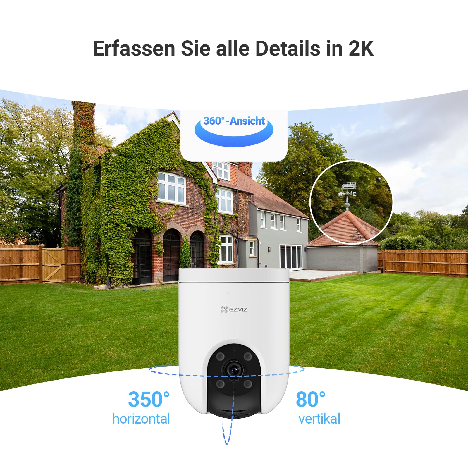 EZVIZ 2K PoE Überwachungskamera Aussen, 360° PTZ Kamera Outdoor, Auto-Tracking, AI-Erkennung, 20m Farbnachtsicht, Wetterfest, Zwei-Wege-Audio, Einfache Montage, Kompatibel mit Alexa, H8c PoE