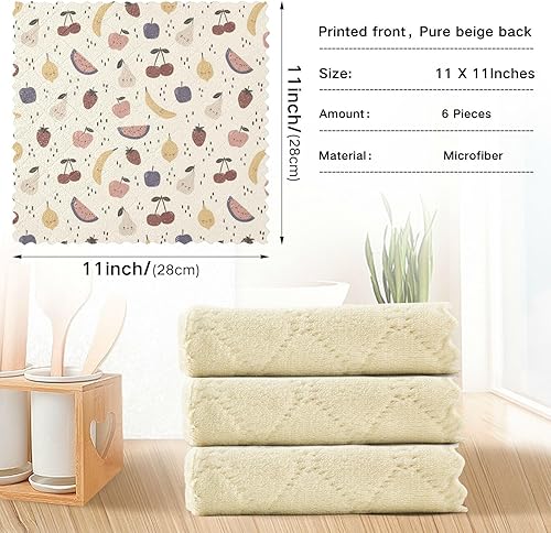 Miniatura 4 de linqin Cute Fruits Cartoon Set of 6 Quick Dry Towels for Drying Dishes Decorative Soft Microfiber Drying Towel Kitchen Reusable for Restaurant Oven