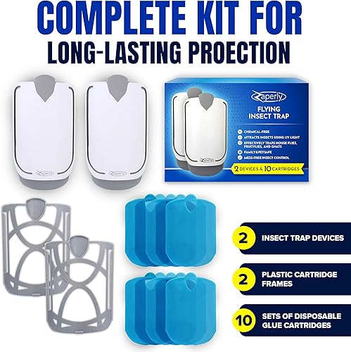 Miniatura 2 de 2 trampas para moscas de fruta y 10 cartuchos adhesivos, atrapador de insectos enchufable para interiores, trampa para moscas de luz UV captura