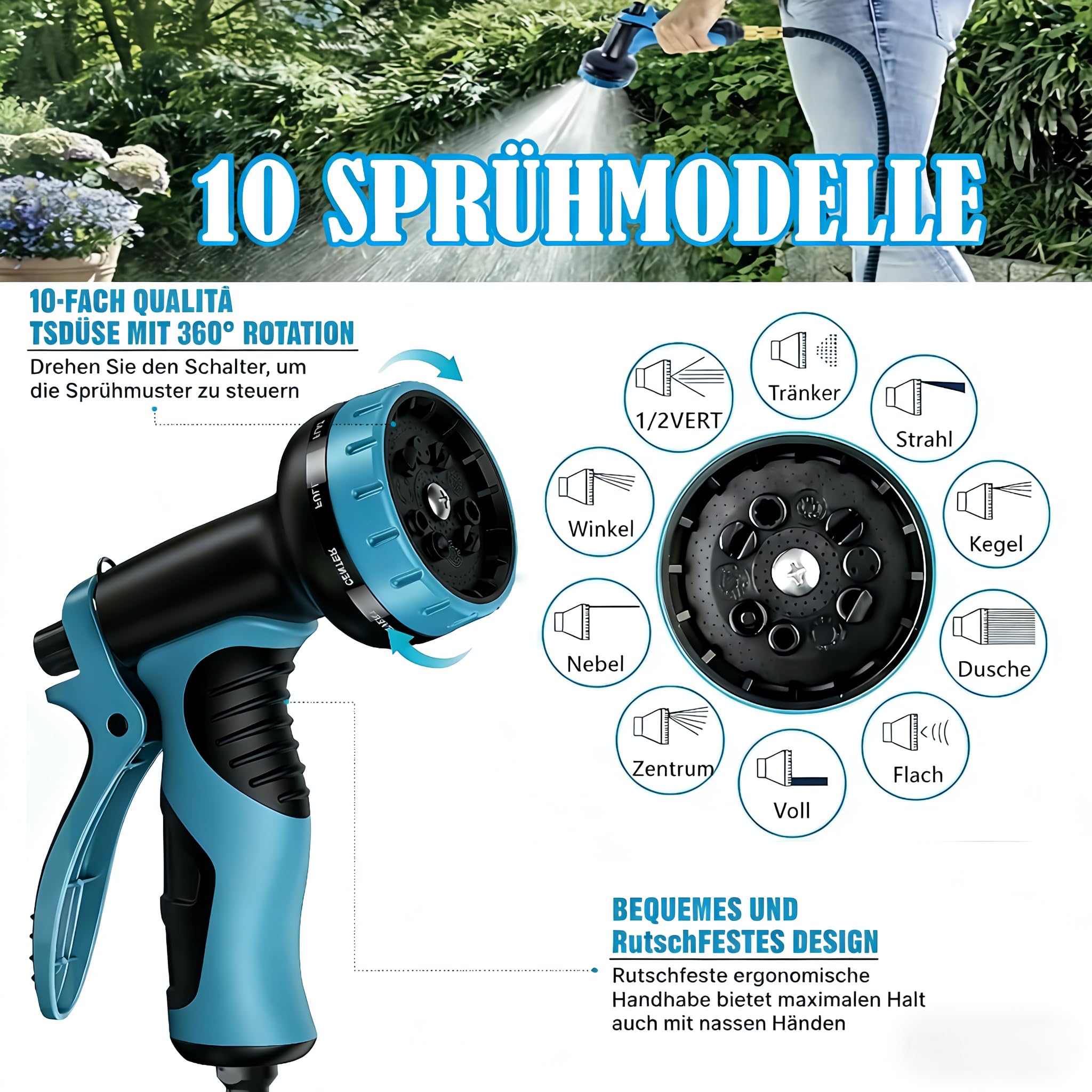 Flexibler Wasserschlauch, Gartenschlauch Flexibel, Bewässerungsschlauch, Dehnbarer Flexschlauc mit 1/2 zoll und 3/4 zoll Messingverschraubungen, 3-Fach Latex Balkonschlauch, Garden Hose (100FT)