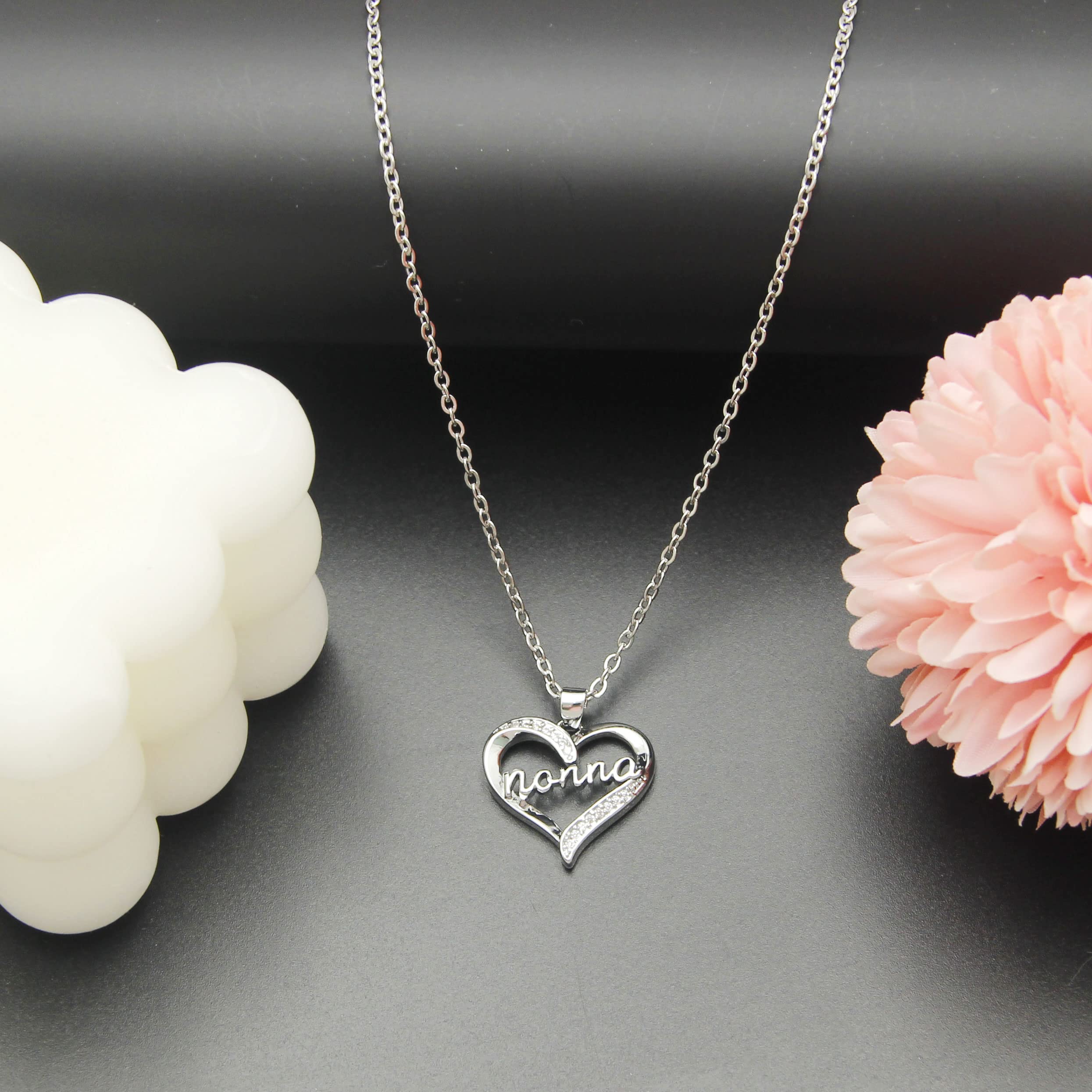ZYMGUO Regalo Nonna Collane Nonna Regali per Nonna Collana Donna regalo Compleanno Nonna Regalo Natale per Nonna Cuore Diamante Collana Argento Pendent Natale