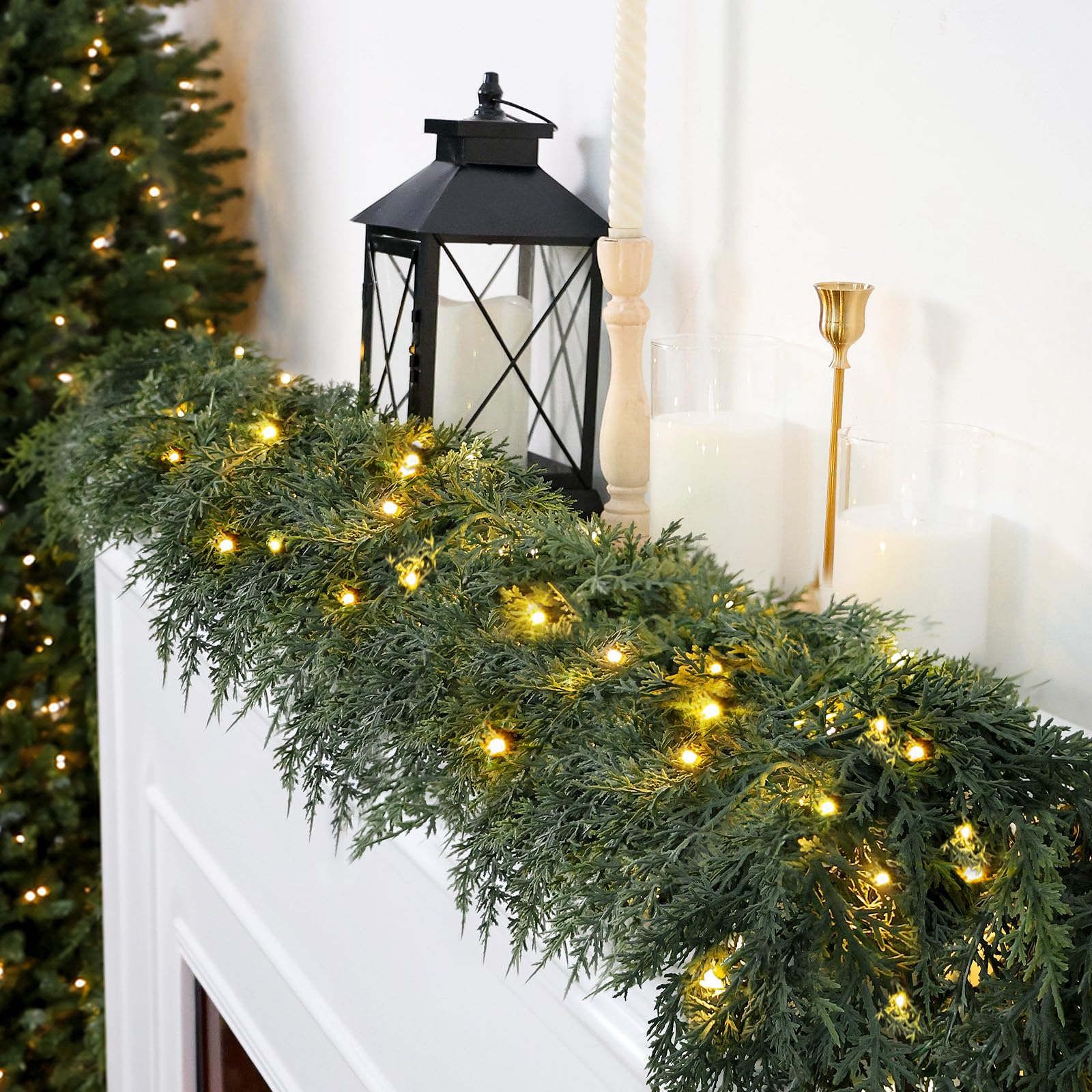 9FT Lighted Christmas Cedar Garland - 70 LEDs, 8 Modes, IP44 Waterproof