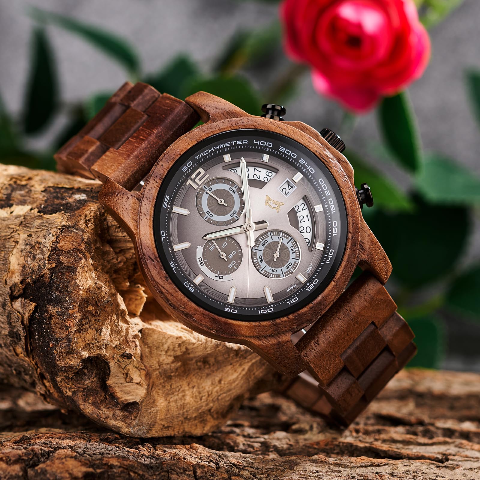 2win Reloj de madera personalizado para marido de parte de la esposa, reloj cronógrafo de nogal grabado personalizado para hombres con manecillas luminosas y pantalla de calendario, regalo de