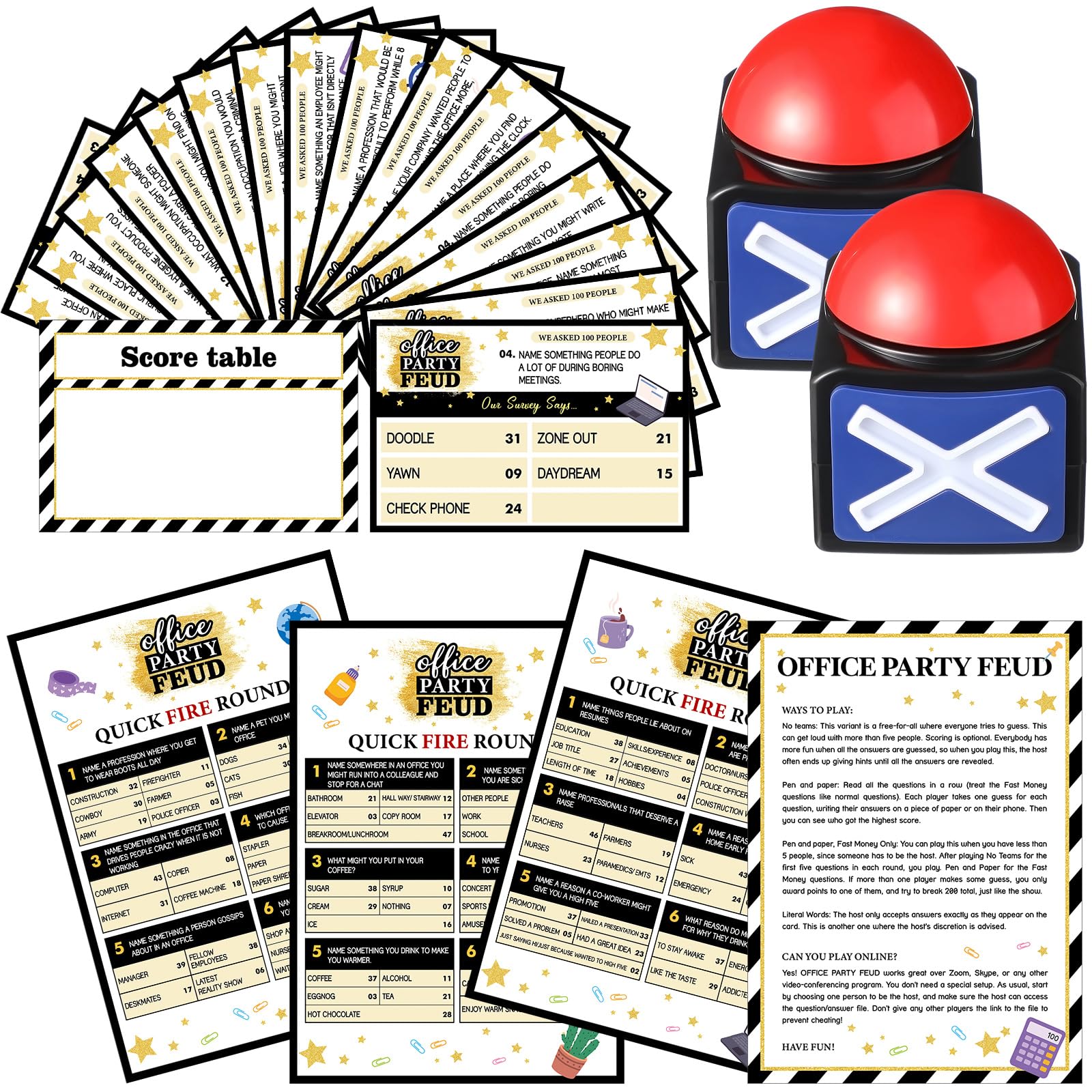 VioraWhite Friendly Feud Games for Adults with 2 Buzzers Family Bachelorette Office Team Building Adults Holiday Work Feud Trivia Quiz Board Games(