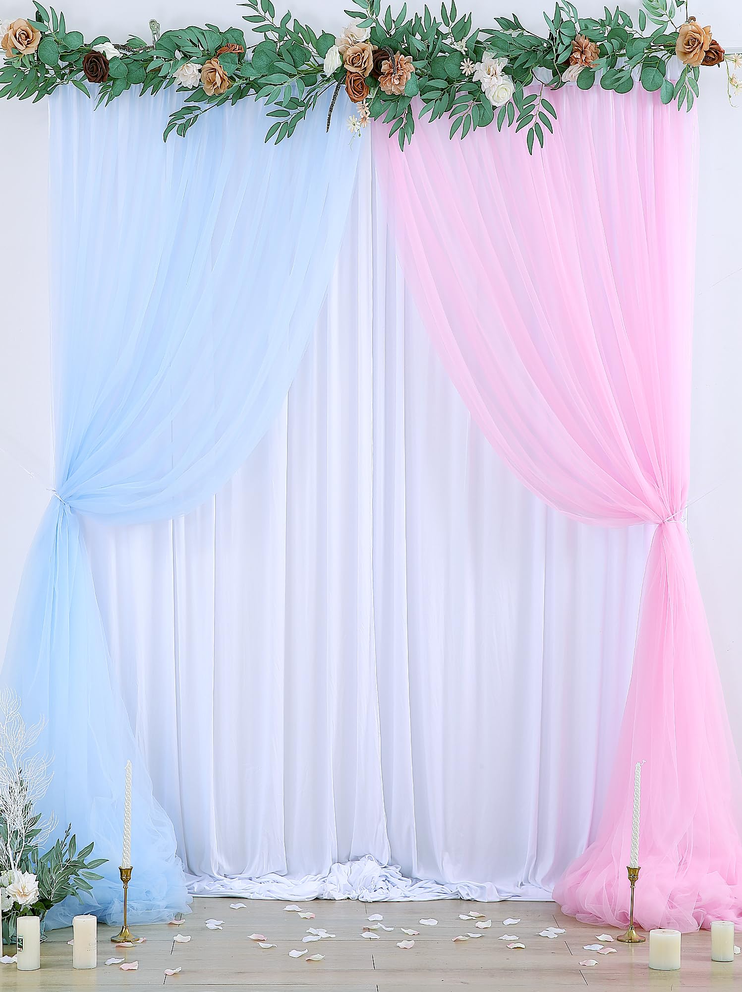 Pink Blue Tulle Backdrop Curtains for Baby Shower Party Wedding Photo Drape Backdrop for Photography Props Engagement Bridal Shower 5 ft X 10 ft