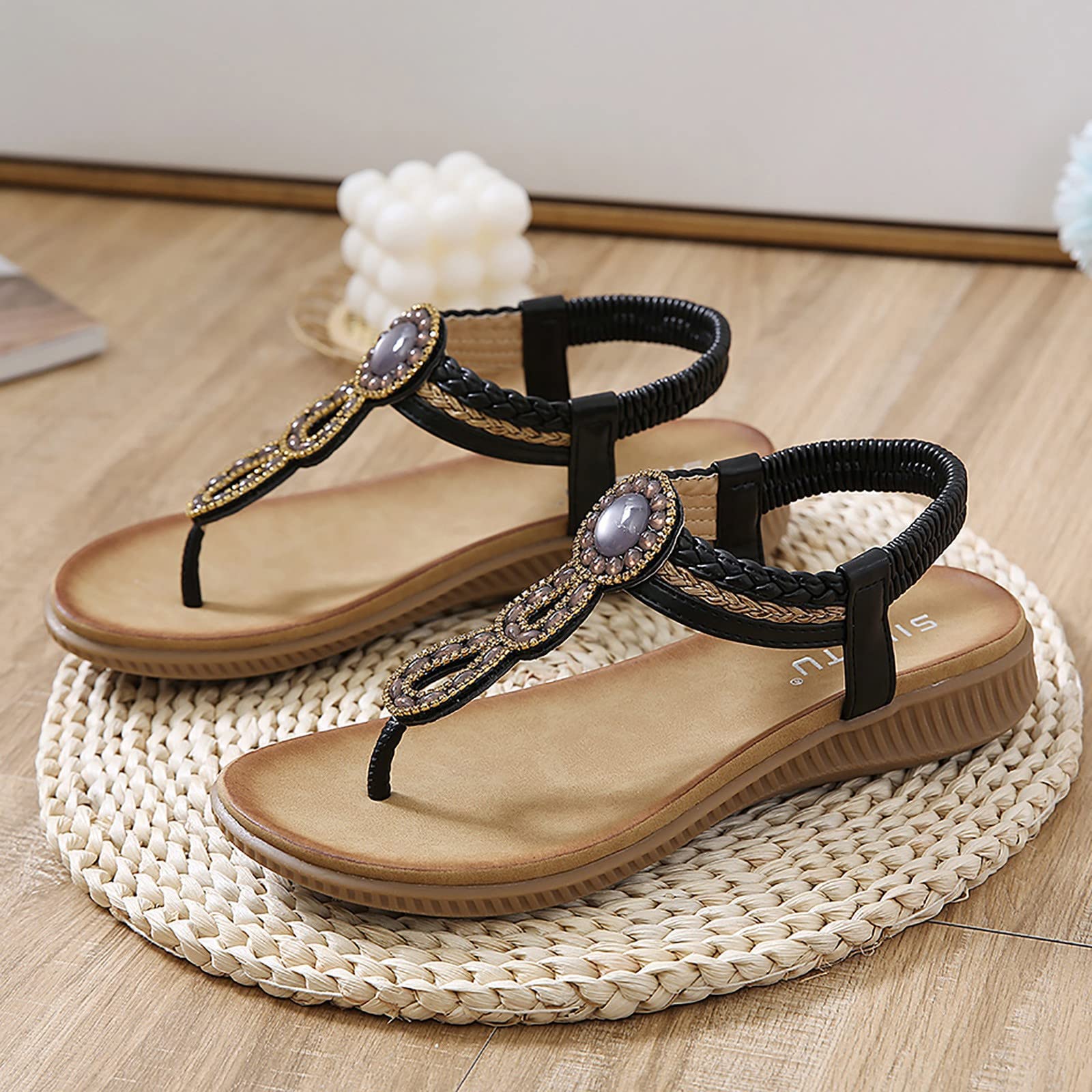 BAtlam Sandali da Donna, Zeppe, Sandali Elastici, Sandali da Spiaggia, Infradito,B,36
