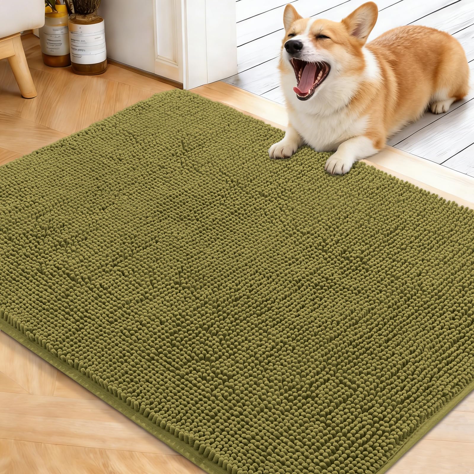 OLANLY Dog Door Mat for Muddy Paws 40x32, Super Absorbent Chenille Mud Mat