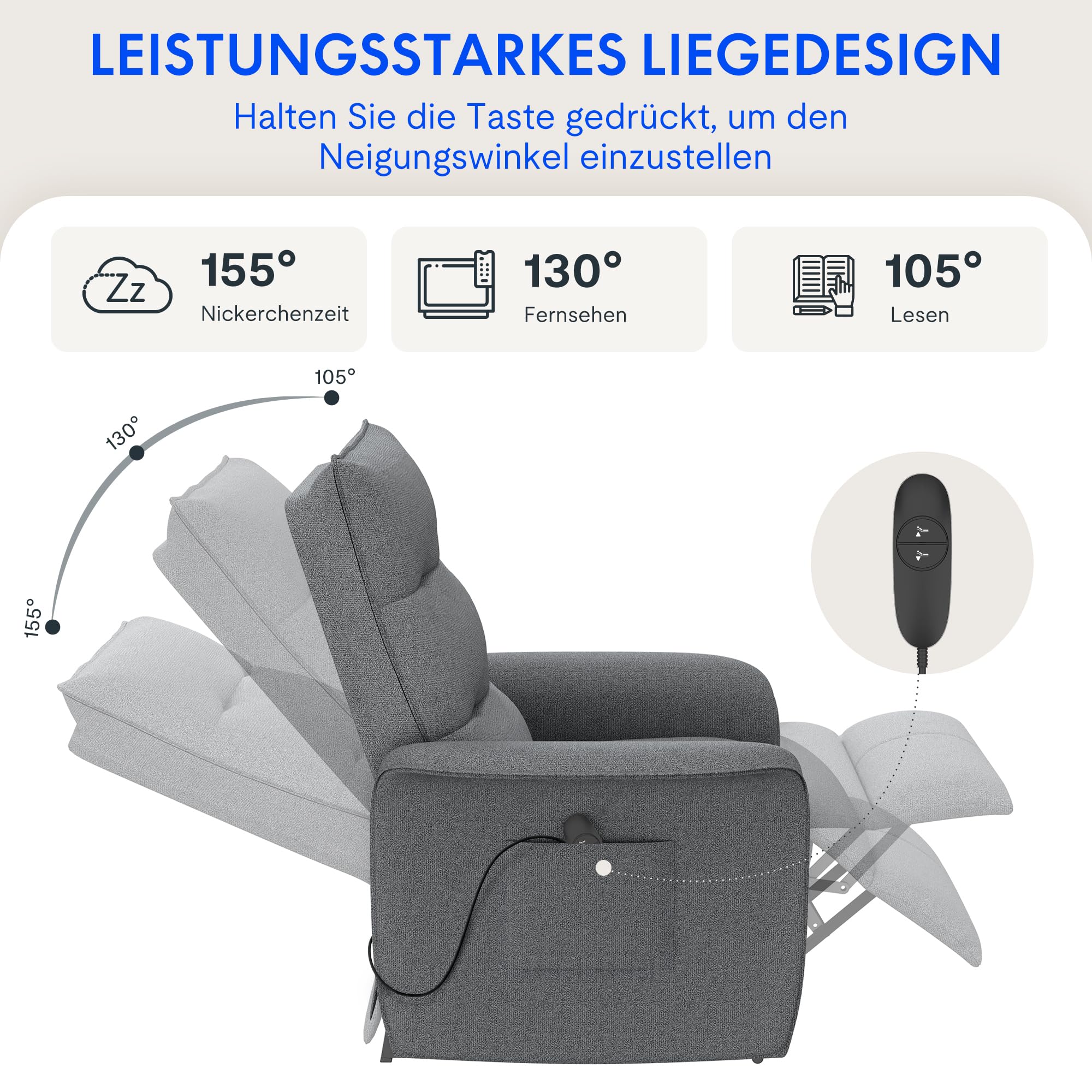 FLEXISPOT Poltrona Relax Elettrica Push Back Sedia Relax Ergonomica Schienale Regolabile 105-155°, Per Arredo Salotto, Soggiorno e Ufficio