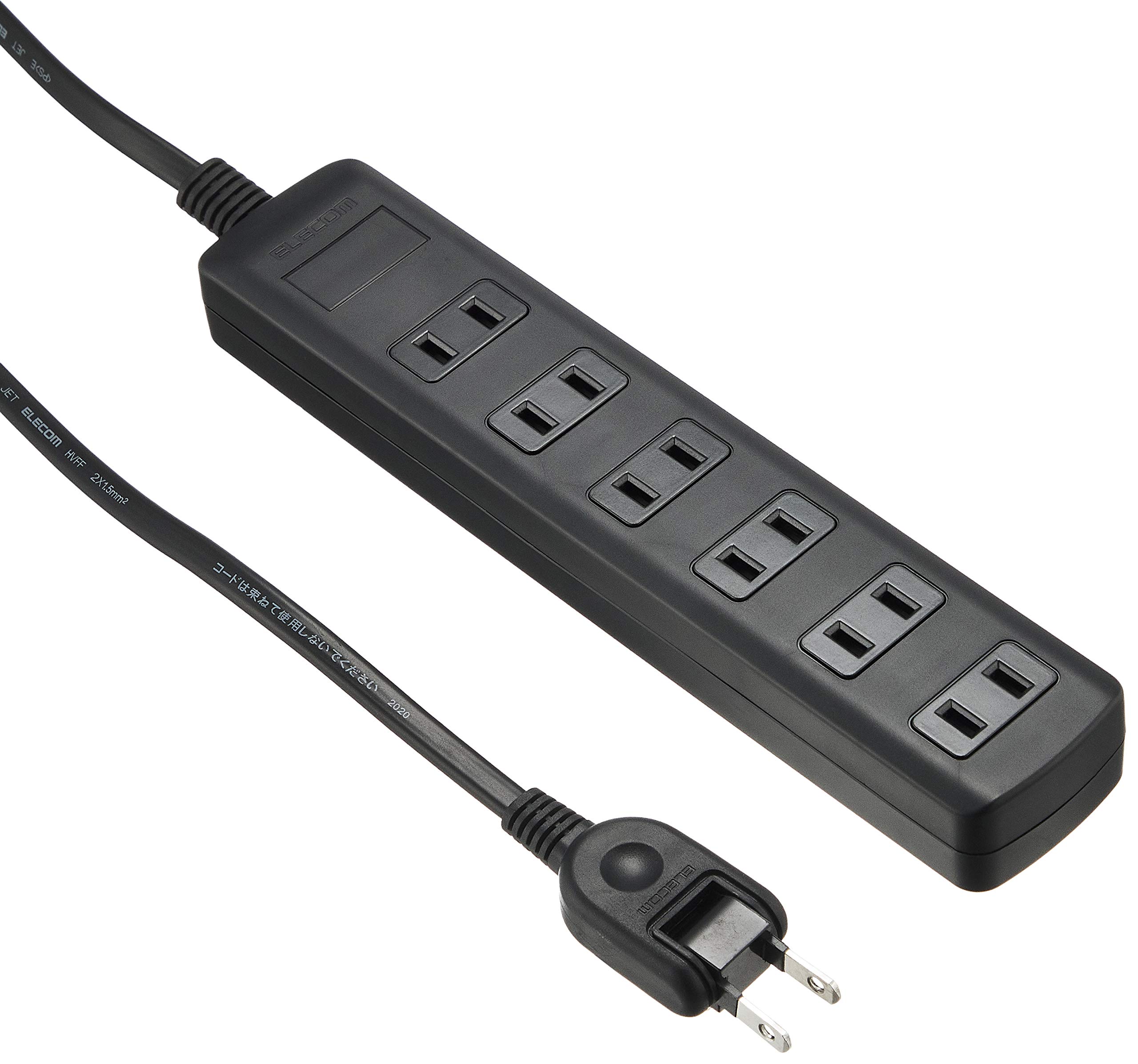 ELECOM Thunder Guard Power Strip Swing Plug 6 Outlet 2.5m [Black] T-K1A-2625 BK (Japan Import)
