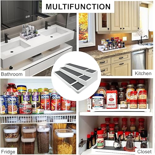 Miniatura 6 de Estante de especias expandible de 3 niveles, organizador de especias de plástico para gabinete, longitud ajustable, organizador de especias