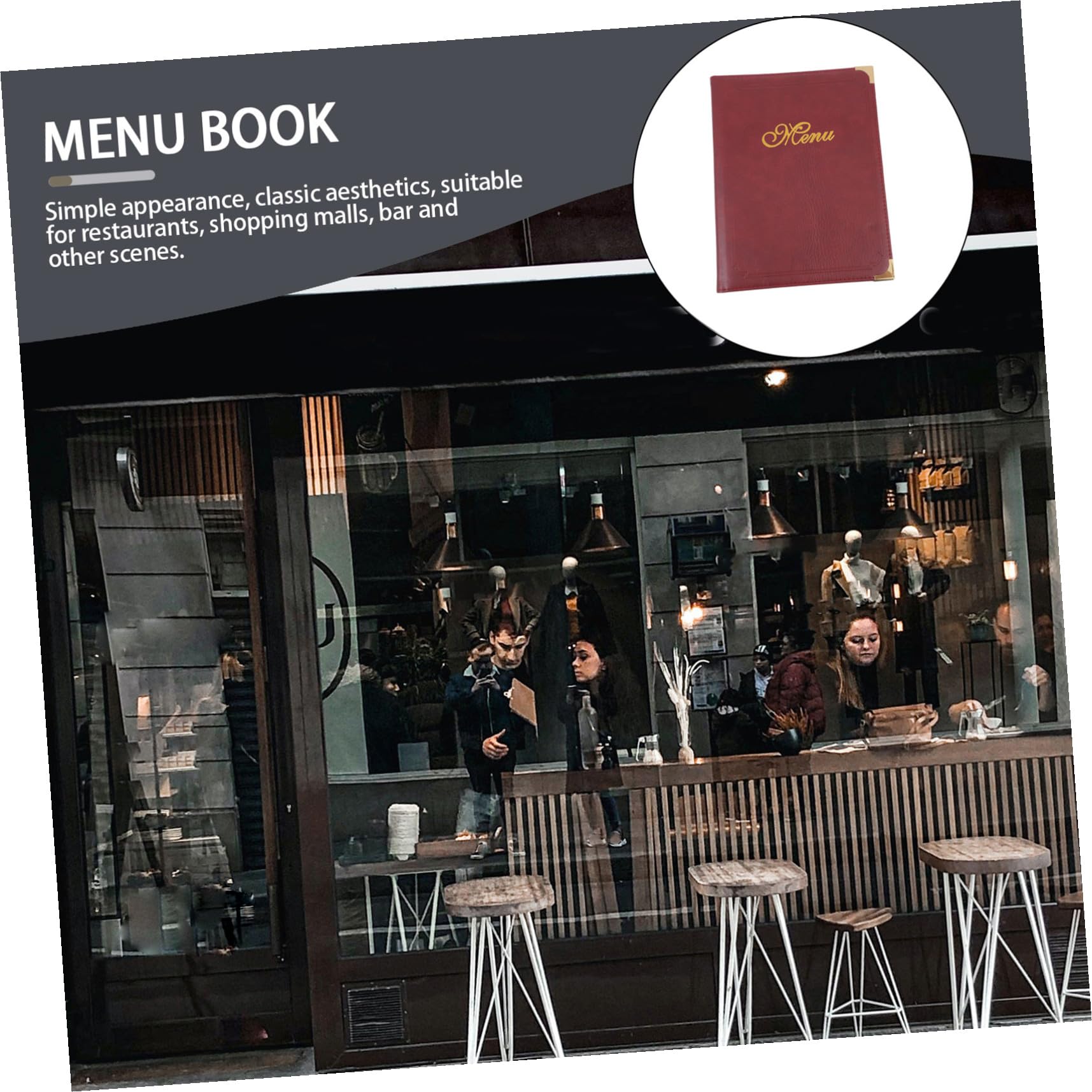 Carpeta de Menú de Restaurante A4 en Piel Sintética Burdeos, Soporte Transparente para Exhibición de Precios y Pedidos, Libro de Menú Práctico para Bar y Comedor Profesional