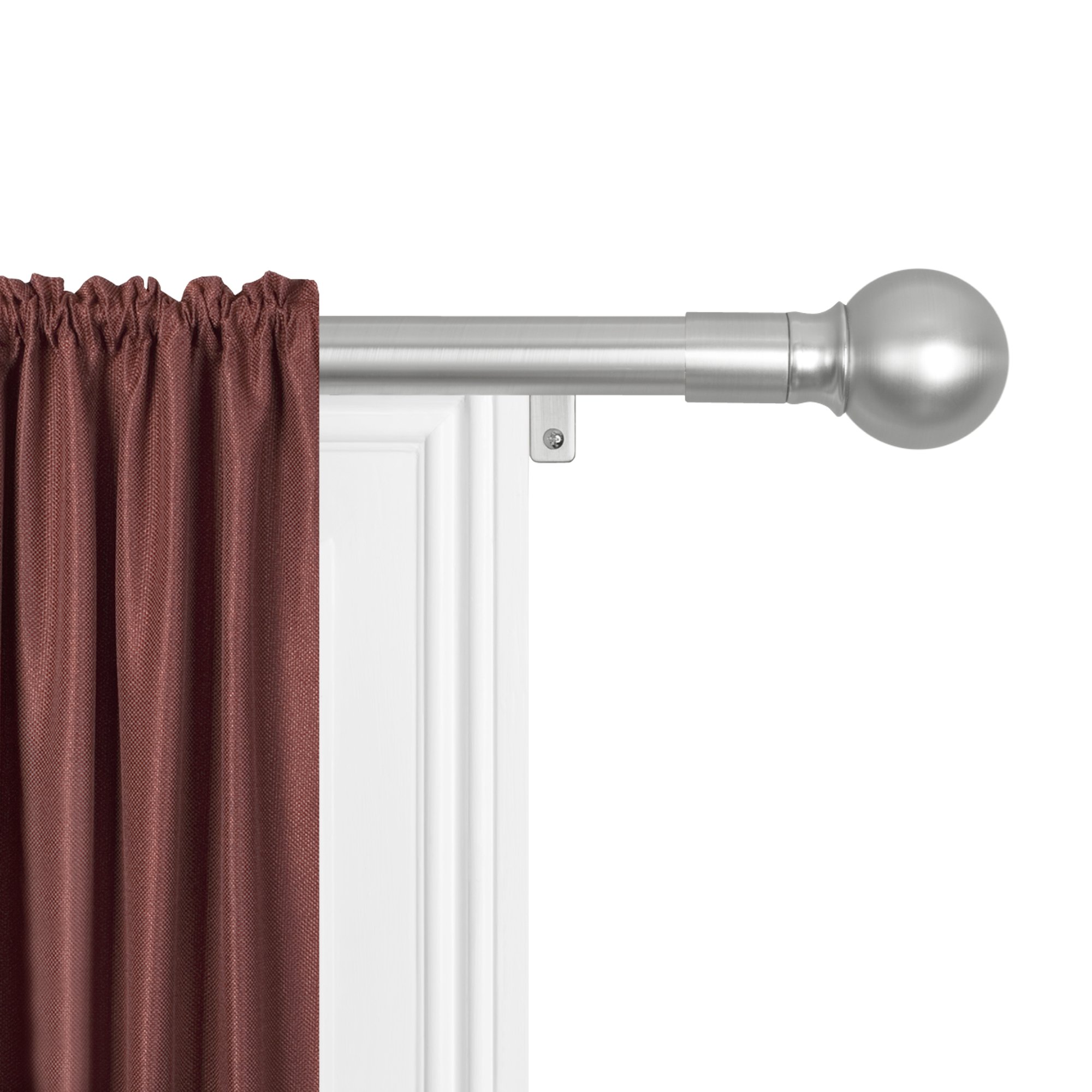 MAYTEX Smart Rods No Measuring Easy Install 1" Window Drapery Curtain Rod with Ball Finial, 18 inch - 48 inch, Brushed Nickel