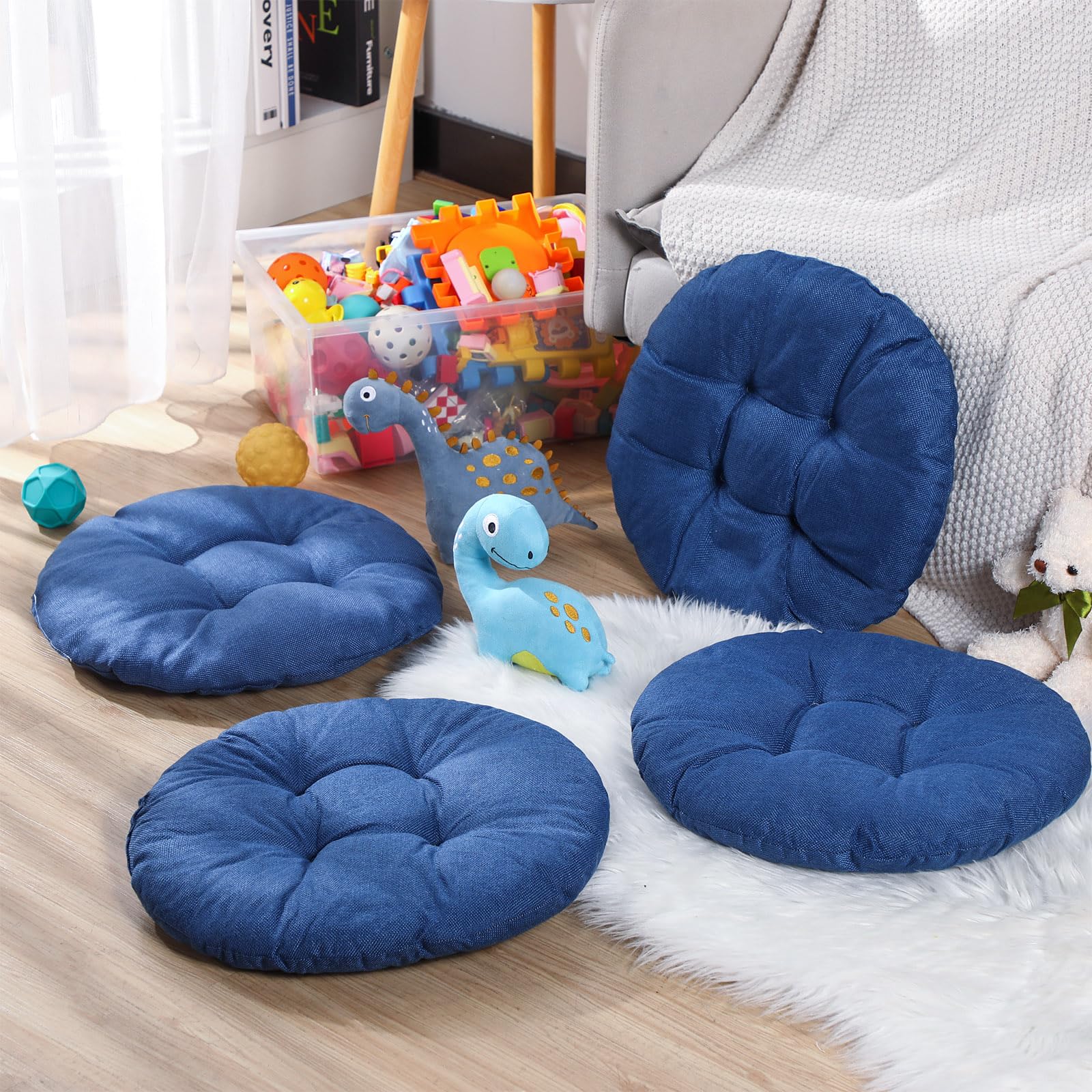 8 Pcs 15 Inch Round Floor Cushions for Kids and Toddlers, Flexible Seating for Classroom Furniture 3.5 Inch Thick Floor Pillow for Home, Daycare, Preschool, Yoga and Meditation (Jewelry Blue)