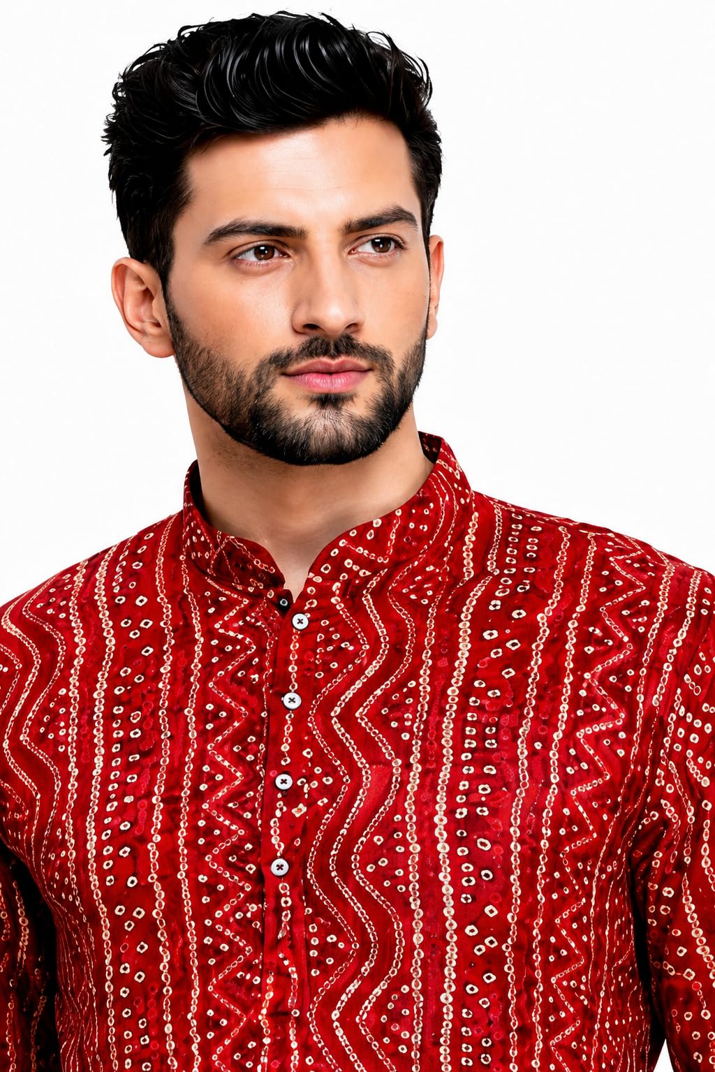 Men's Bandhani Print Kurta with Mandarin Collar-picture-19