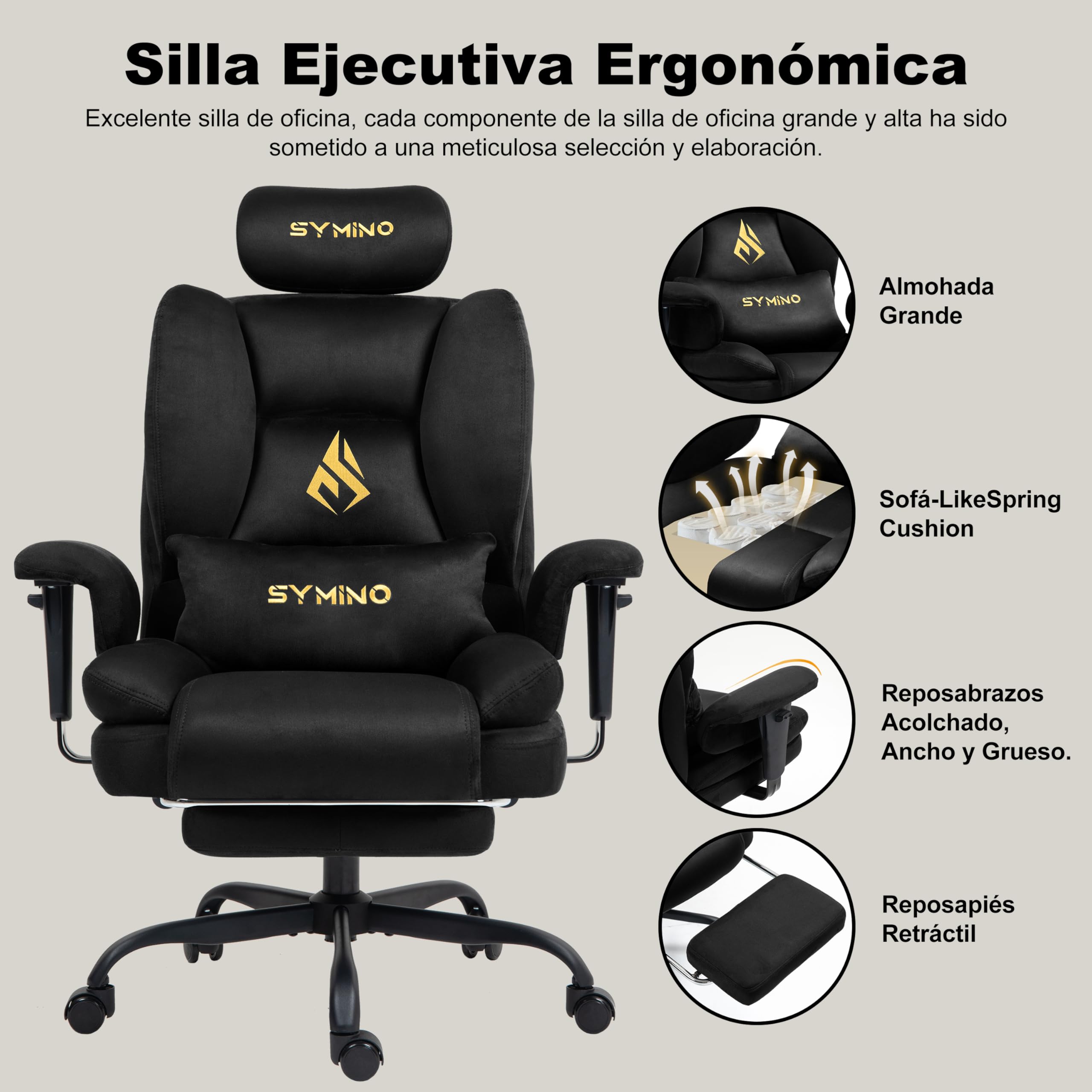 Symino Silla Gaming Ergonomica con Reposapiés - Silla Gamer de Oficina Reclinable 90-155° con Reposabrazos Ajustable -Adultos hasta 130kg
