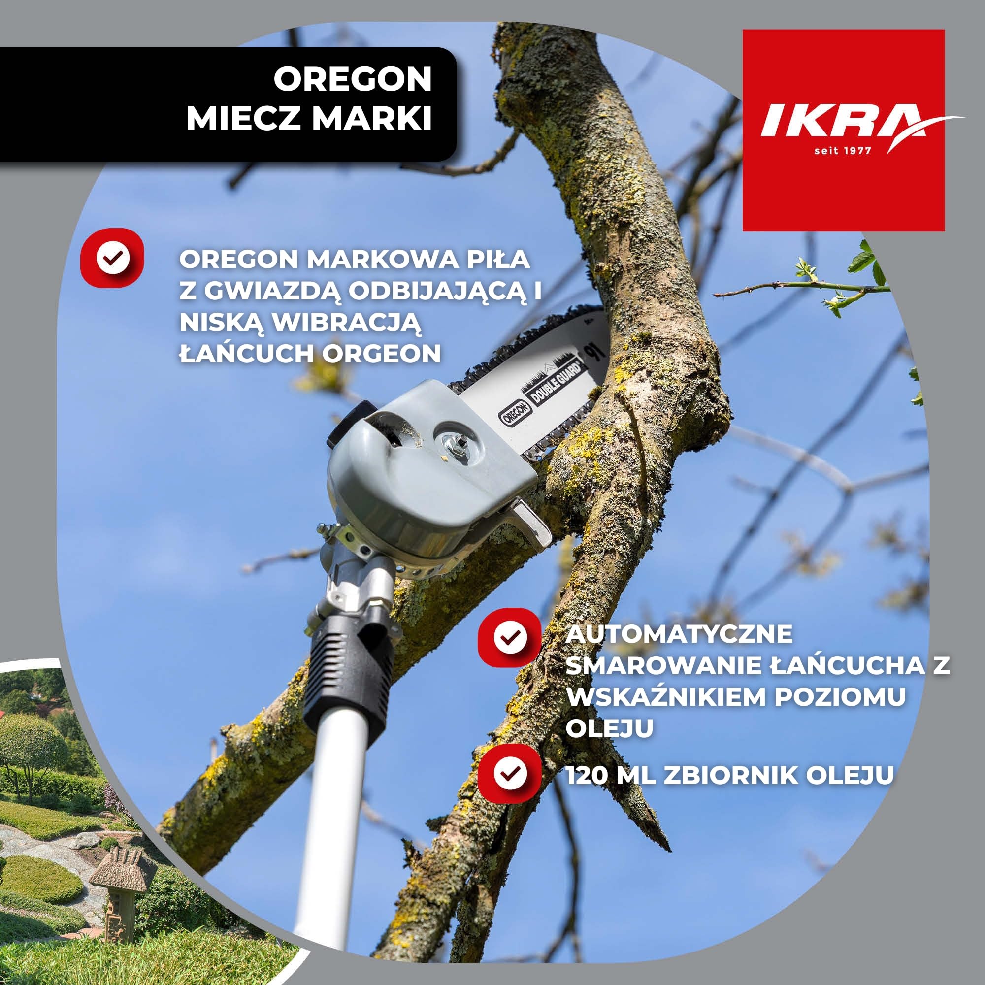 IKRA Urządzenie wielofunkcyjne 4w1 spalinowe IBKH 52-1, 1,5 kW pas na ramię | 4 urządzenia w 1: kosa, podkaszarka, nożyce i pilarka, przedłużka w zestawie, silnik 2-suwowy, system łatwego rozruchu