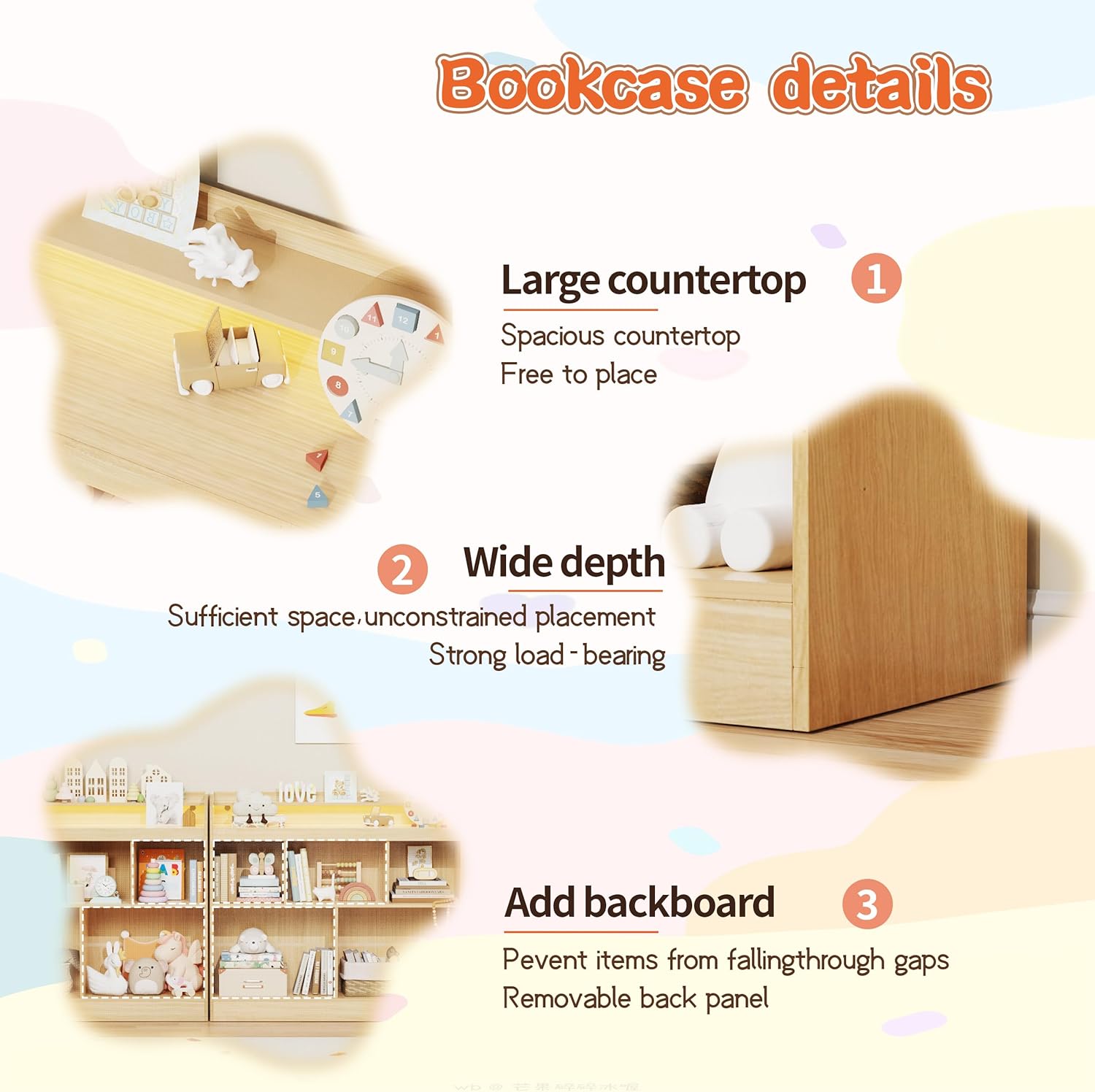 Lkeiyay Open Shelf Kids Bookcase,Montessori Toy Organizer with LED Lights - Oak Wooden Open Bookcase for Kids, Bedroom, Back to School,Playrooms & Nurseries