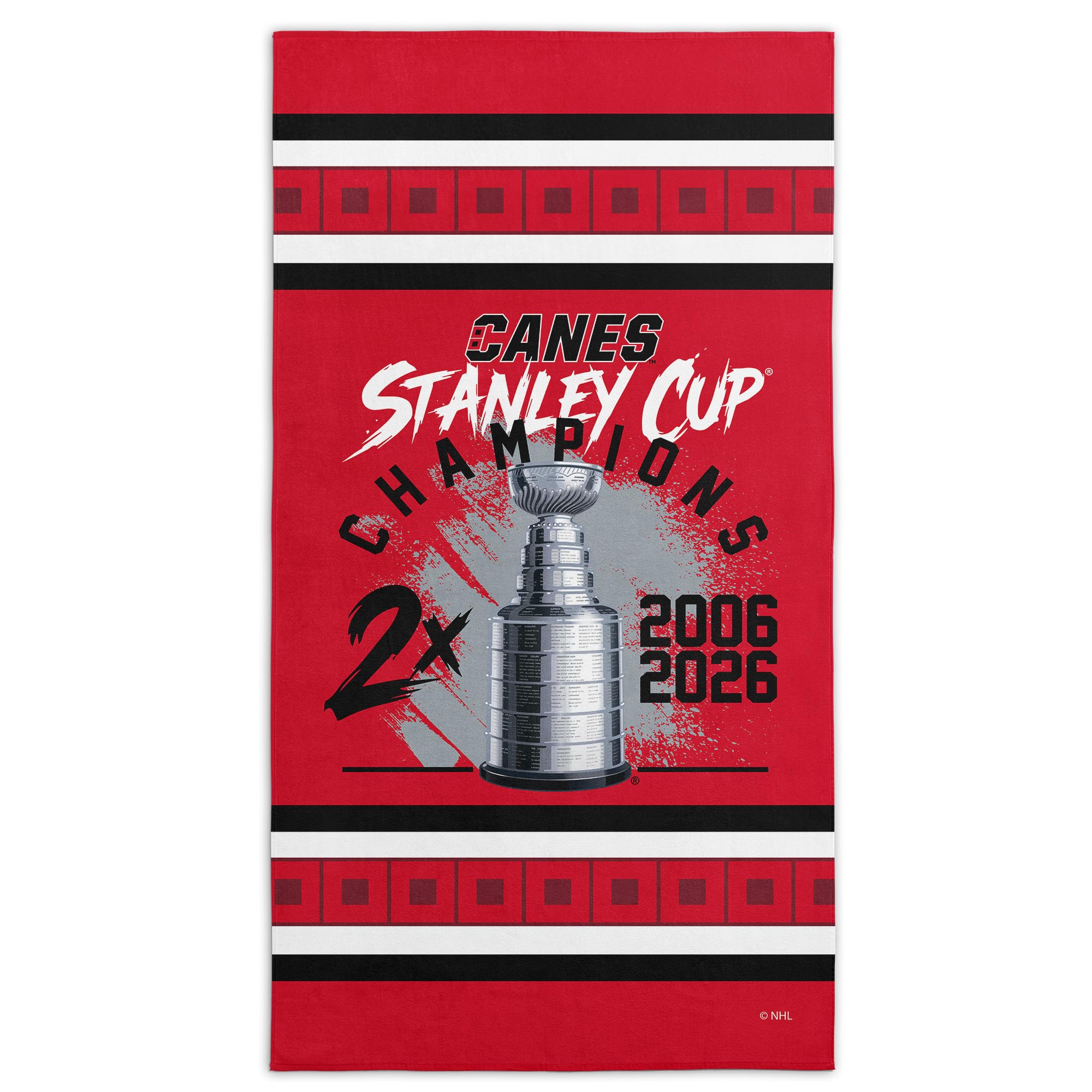 Northwest NHL Carolina Hurricanes 2026 Stanley Cup Champions Multi-Champs Beach Towel, Cotton Blend Lightweight Bath, Pool Swim Travel Fan Gear, 30 x 60 Inch