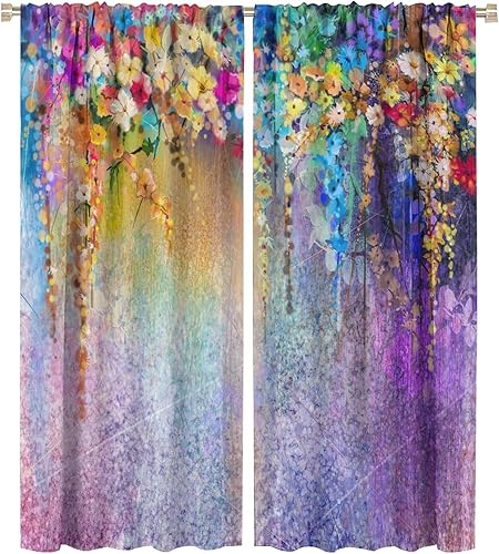Miniatura 372 de Retro 70s Floral Blackout Window Curtains, Watercolor Flower Plant Rustic Modern Style Pattern Window Drapes, for Bedroom Living Room 42x45in 2