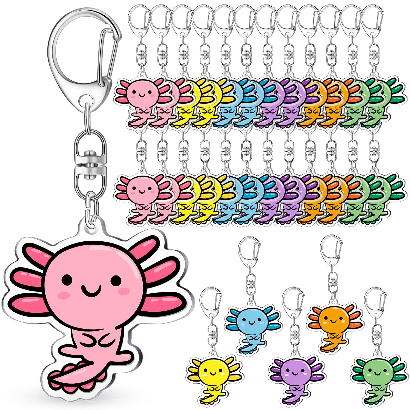 Ferreve 24 Pcs Axolotl Charm Keychains Bulk Axolotl party Cartoon decorations Backpack Charms Animal Keychains Birthday party (Multicolor)