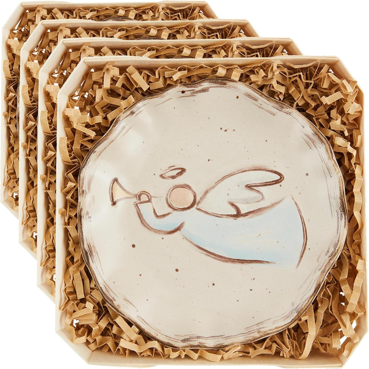 Mud Pie Angel Stoneware Trinket Dish Tidbit Plates, 4 1/2" dia, CREAM (Pack of 4)