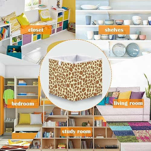 Miniatura 5 de Cesta de almacenamiento con estampado de jirafa marrón africana, contenedor de almacenamiento cuadrado plegable para juguetes, caja organizadora