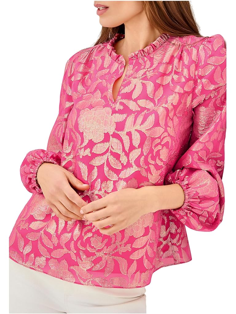 Pink Lilly Pulitzer Giana Long Sleeve Silk Top