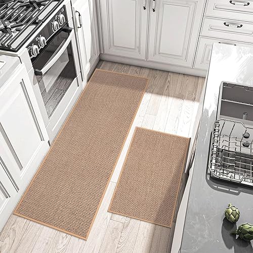 Miniatura 8 de KIMODE Juego de 2 alfombras de cocina, lavables para suelo con parte trasera de goma antideslizante, juego de alfombras de cocina naturales