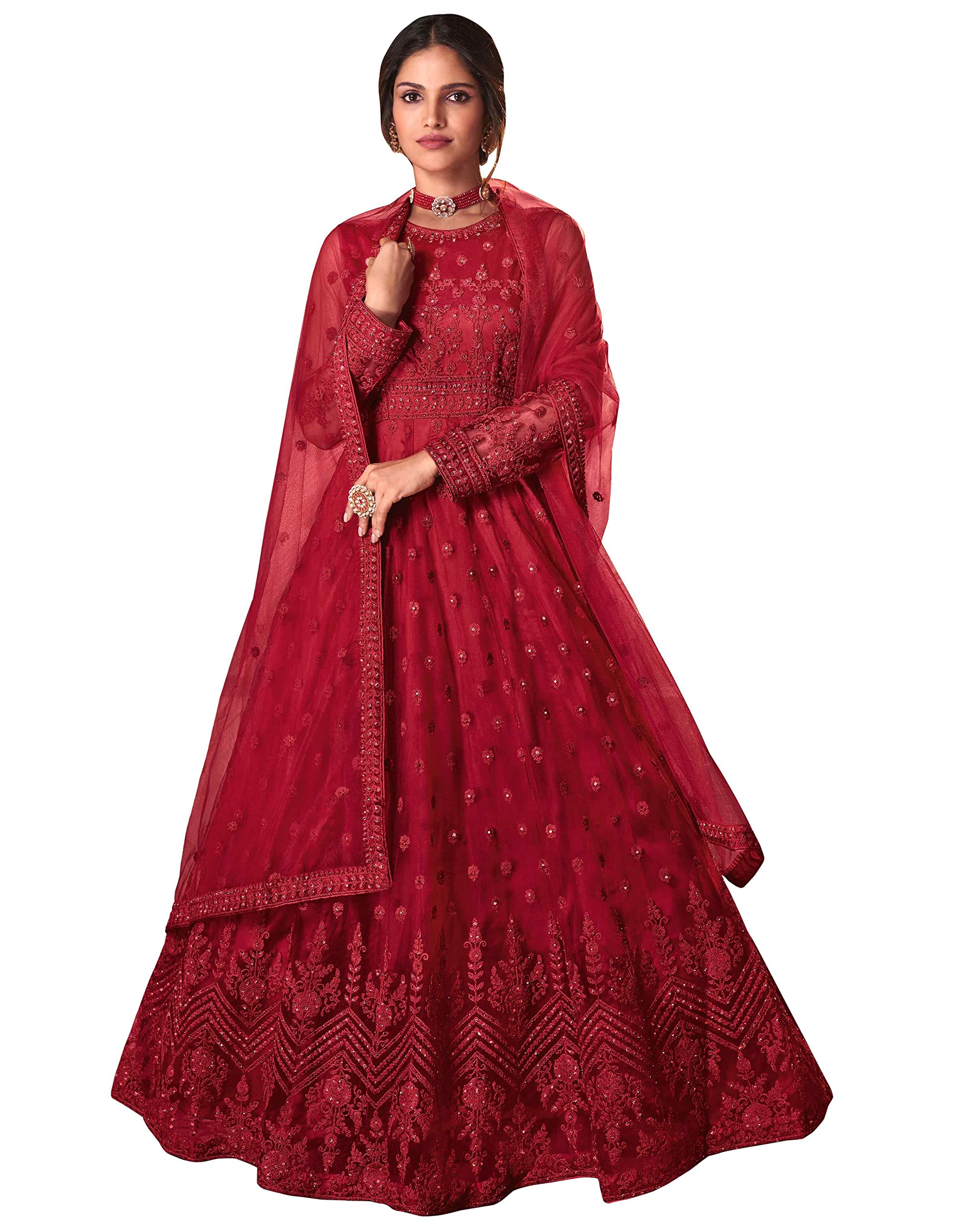 Women's Net with Heavy Embroidery Work Long Anarkali Gown Lehenga Choli-image-39