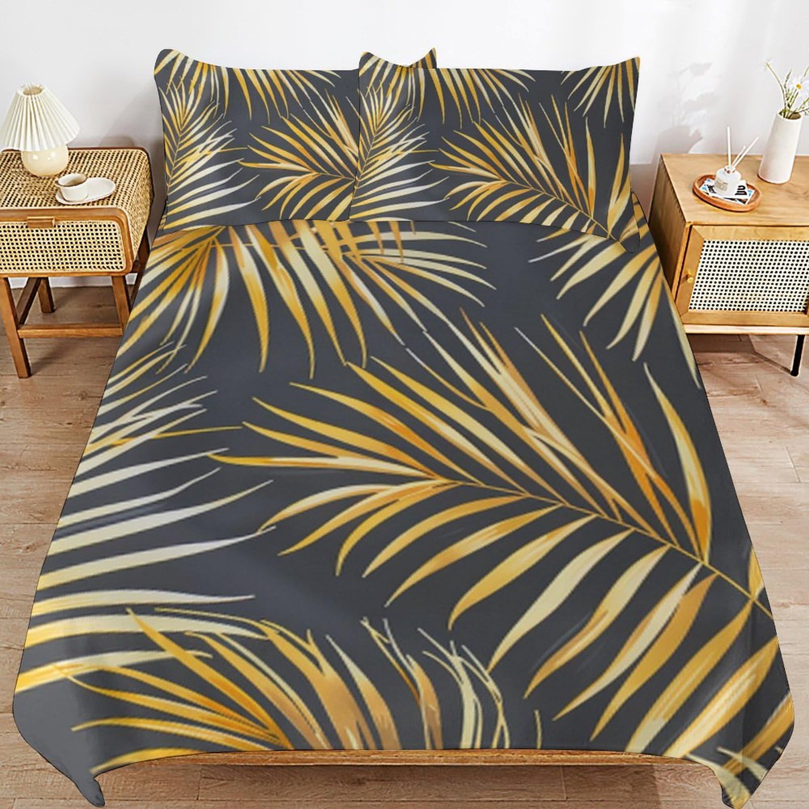 Parure de lit d'été Tropical Gold housse de couette imprimé botanique pour chambre ado