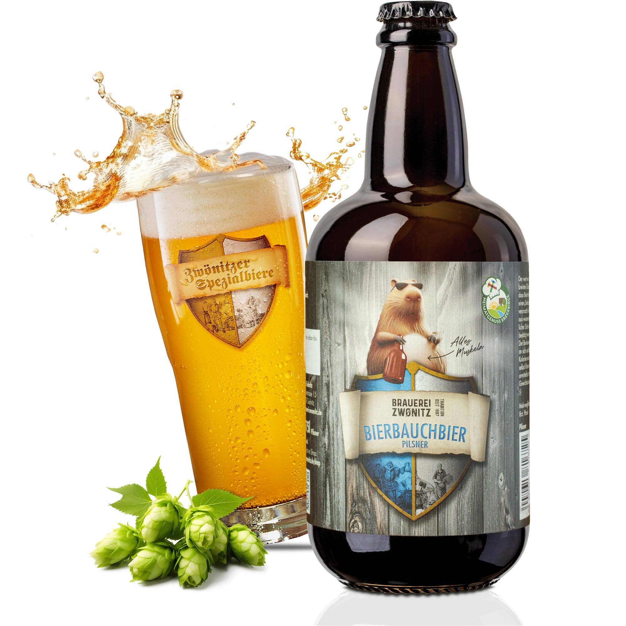 Brauerei Zwönitz Bierbauchbier® 0,75 Liter - Filtriertes Pilsner - Pils aus Sachsen - Feinherbes Bier - besondere Geschenkidee