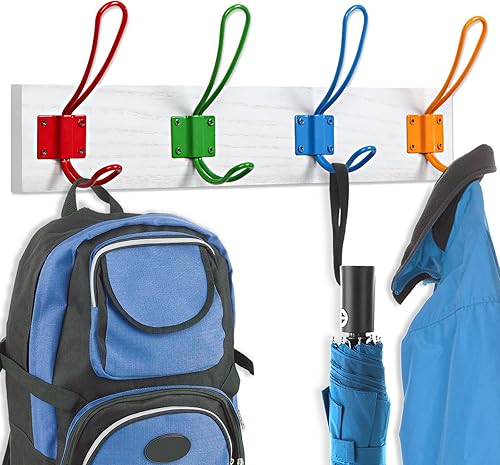 Miniatura 5 de Perchero infantil montado en la pared para niños y niñas para colgar abrigos, bufandas, bolsos, bolsos, mochilas, toallas y más, juego de 4,