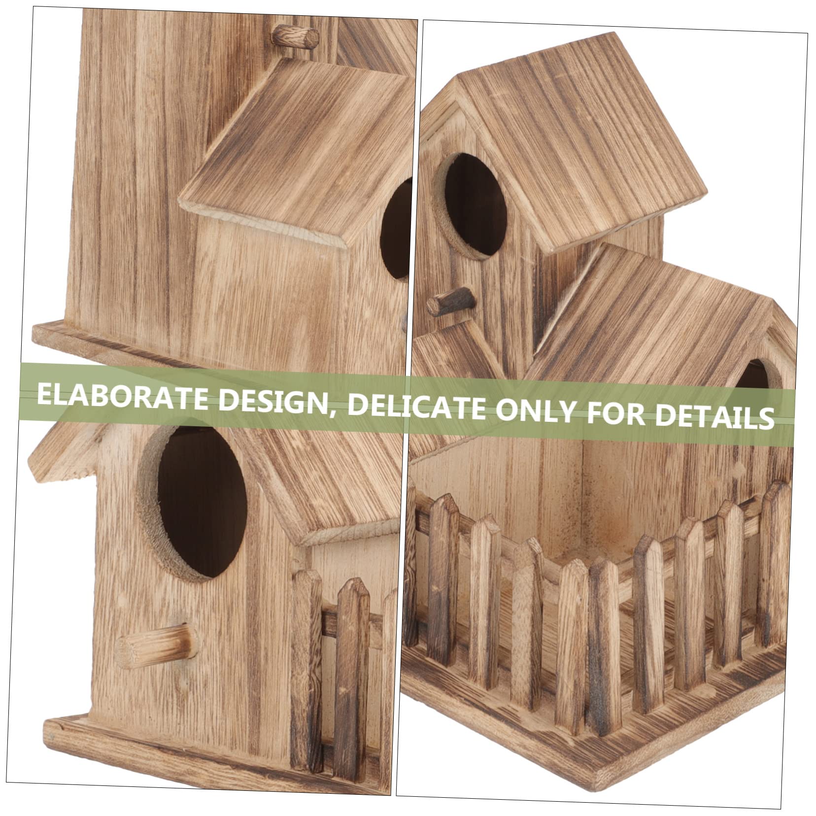 Milisten Villa Nido de Pájaro Comedero Independiente para Pájaros Caseta de Madera para Cría de Aves para Jardín Nido de Madera Artículos para Periquitos