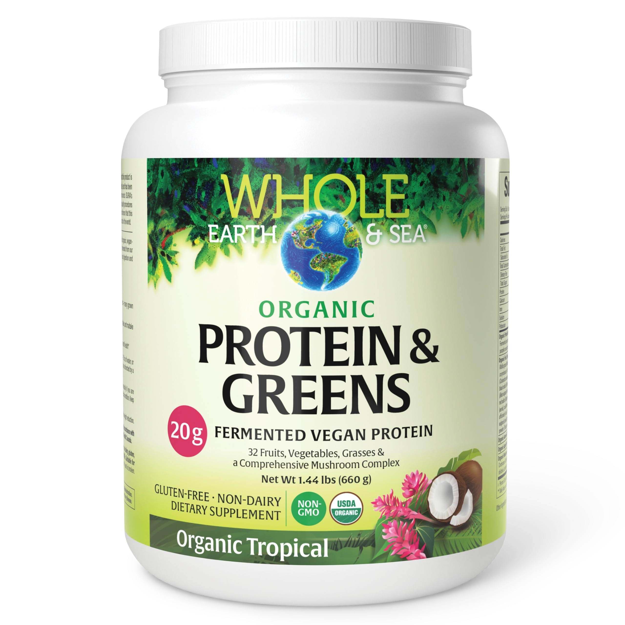 Whole Earth & Sea from Natural Factors, Organic Fermented Protein & Greens, Vegan Whole Food Supplement, Tropical, 1lb 7.3 Oz