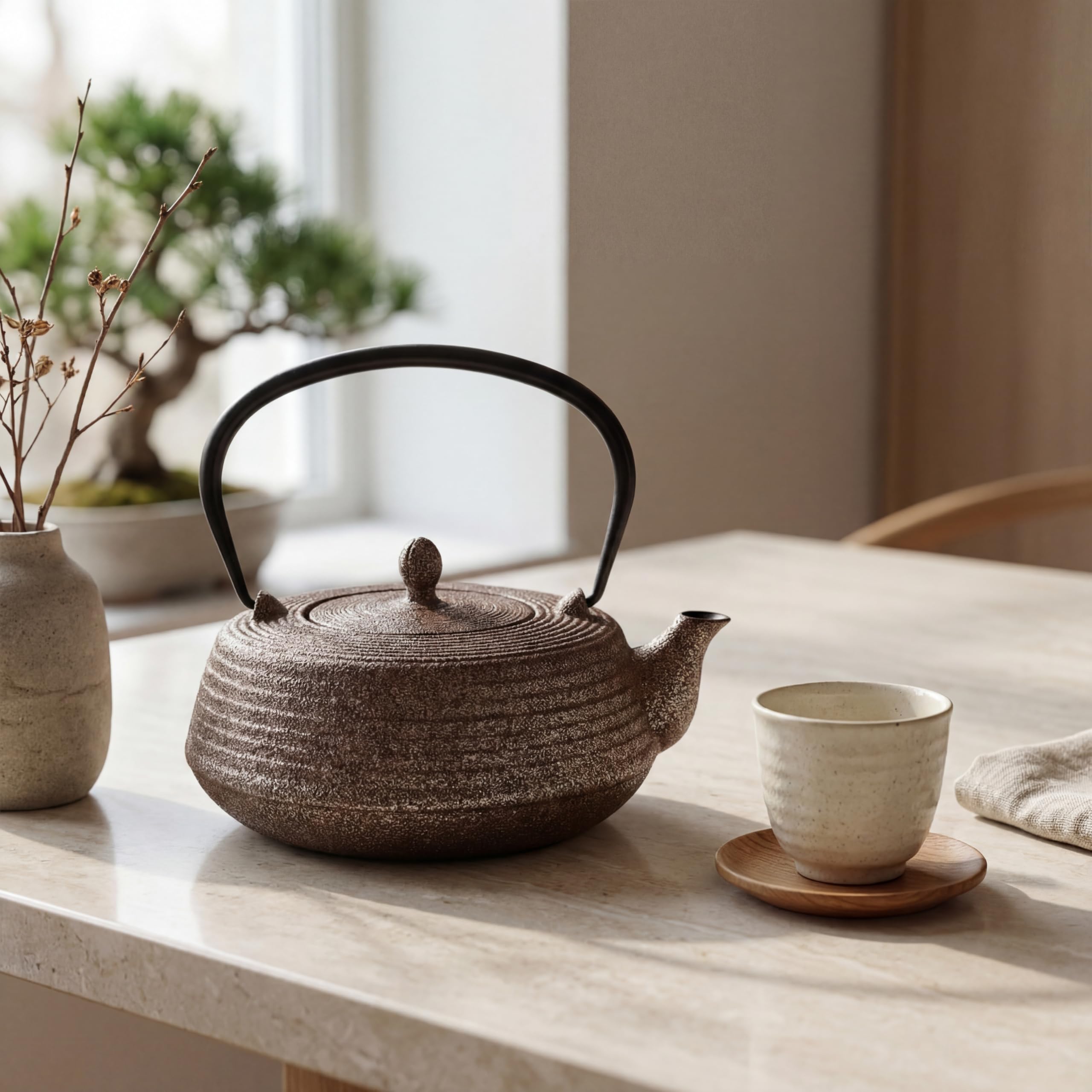 SO SKIN IDASY Théière en fonte japonaise 800 ml avec filtre inox, intérieur émaillé, garde la chaleur, design sobre et élégant, bronze patiné argenté