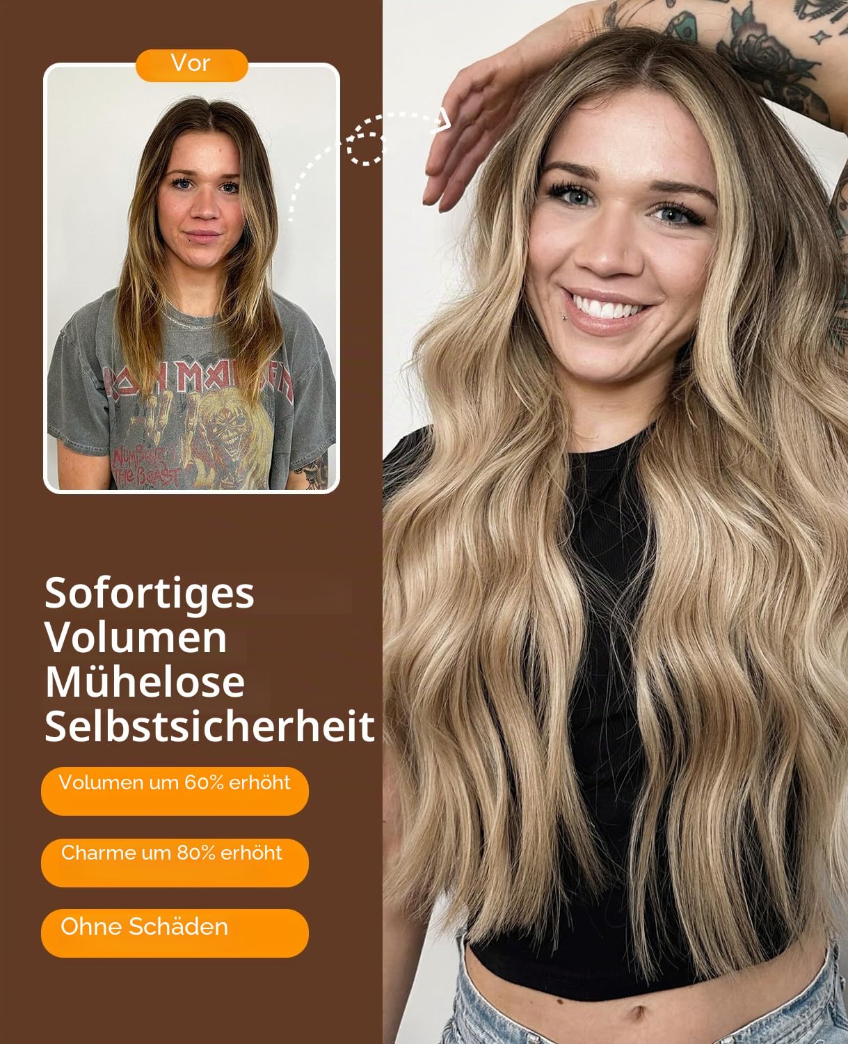 VINBAO Invisible Tape Extensions Echthaar Blond Ombré Dunkelbraun bis Hellbraun mit Dunkelblond Klebe Extensions Echthaar 20pcs 50g 55cm Seamless Tape in 22 Zoll #3/8/22