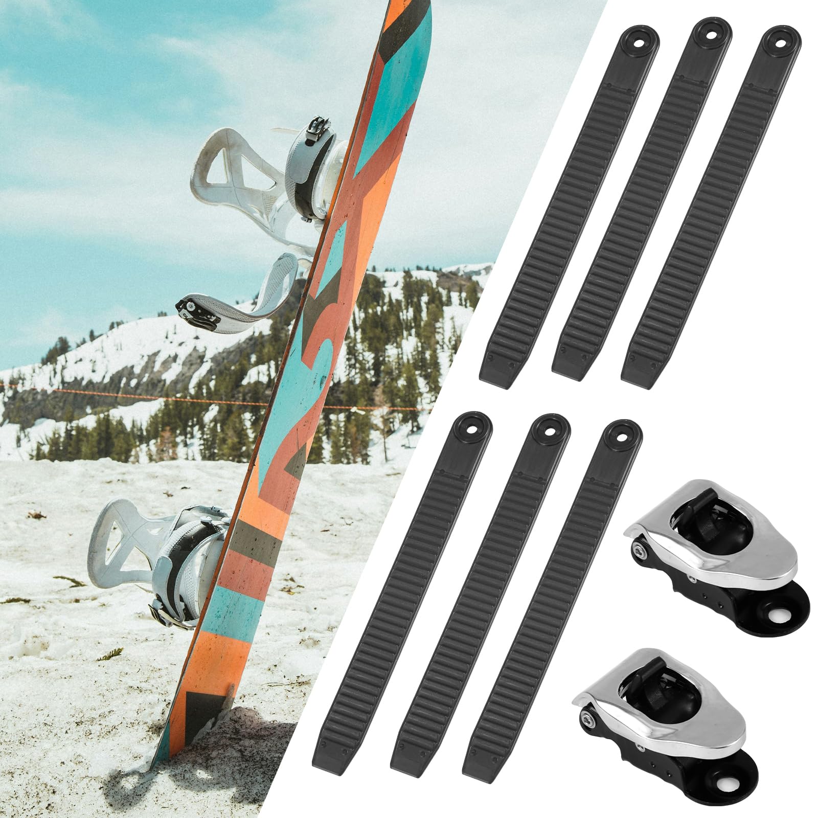 Correas de Snowboard Gosknor 6uds con Hebillas, Correas de Sujeción Elástica para Fijación de Snowboard