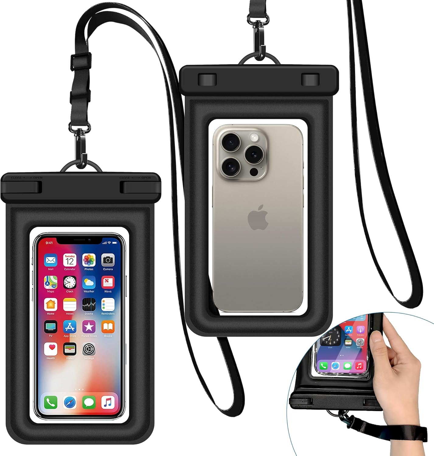 IPX8 Floating Waterproof Phone Case 2-Pack, 7.2 Inch Waterproof Phone Pouch for iPhone 16/15/14 Pro Max Galaxy S24/S23 Adjustable Lanyard + Wrist Strap Beach Swimming Travel Essentials Black IPX8 Floating Waterproof Phone Case 2-Pack, 7.2 Inch Waterproof Phone Pouch for iPhone 16/15/14 Pro Max Galaxy S24/S23 Adjustable Lanyard + Wrist Strap Beach Swimming Travel Essentials Black