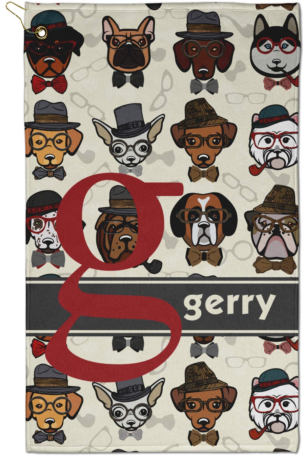RNK Shops Personalized Hipster Dogs Golf Towel - Poly-Cotton Blend - Small w/Name and Initial