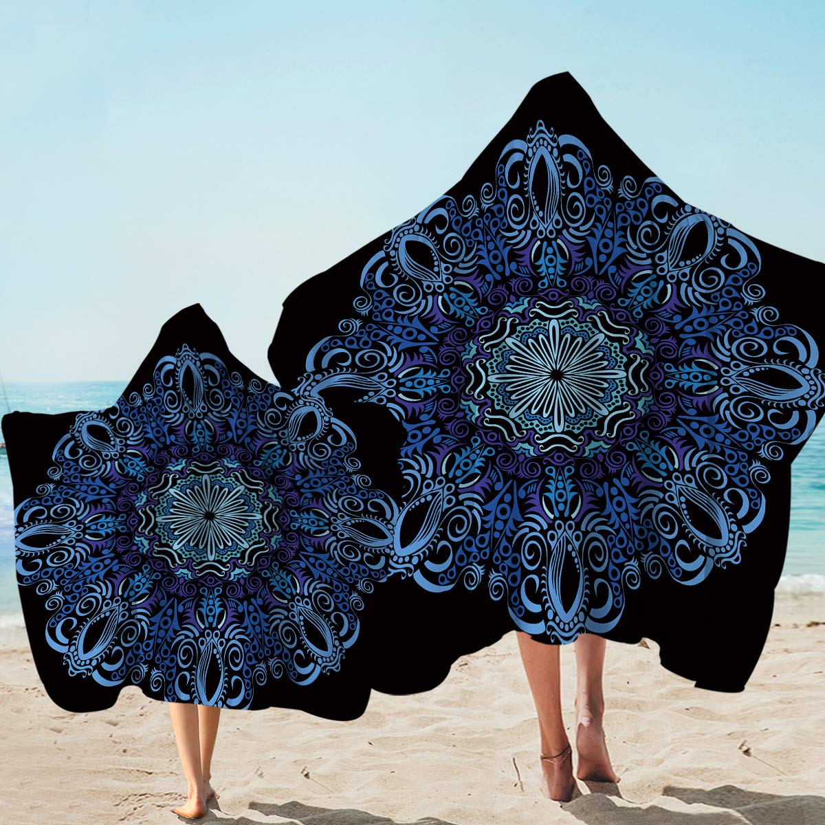 Sleepwish Boho Mandala Hooded Beach Towel - Purple & Blue, For Kids & Adults (50"x60" Or 60"x80")