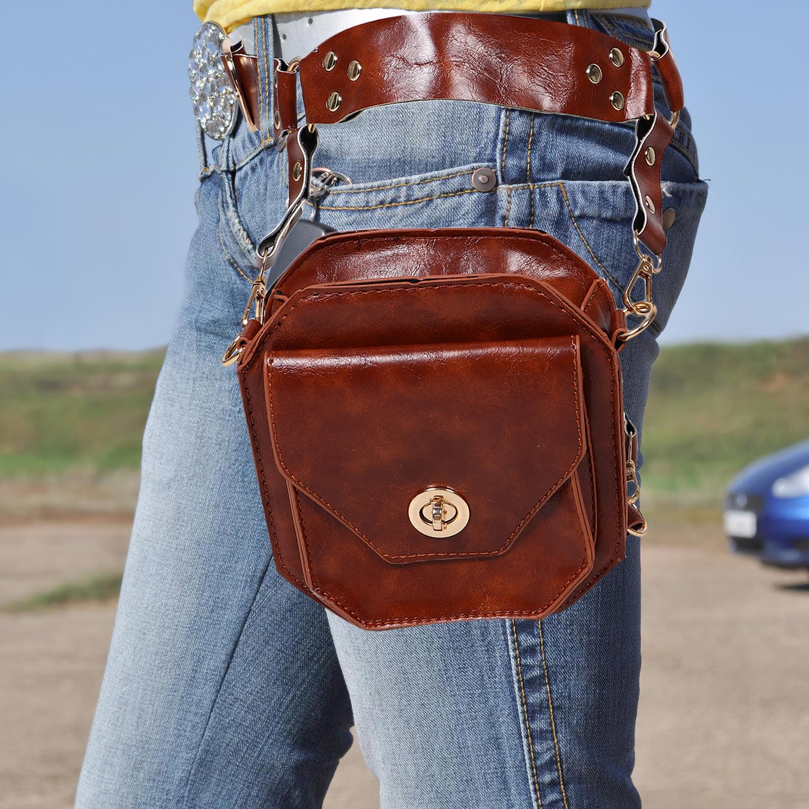 Tofficu 5 Stück Vintage Mittelalterliche Gürteltasche aus Kunstleder mit Schutzfunktion und Verschleißfestigkeit für Partys und Festivals im Steampunk Ritterstil für Damen